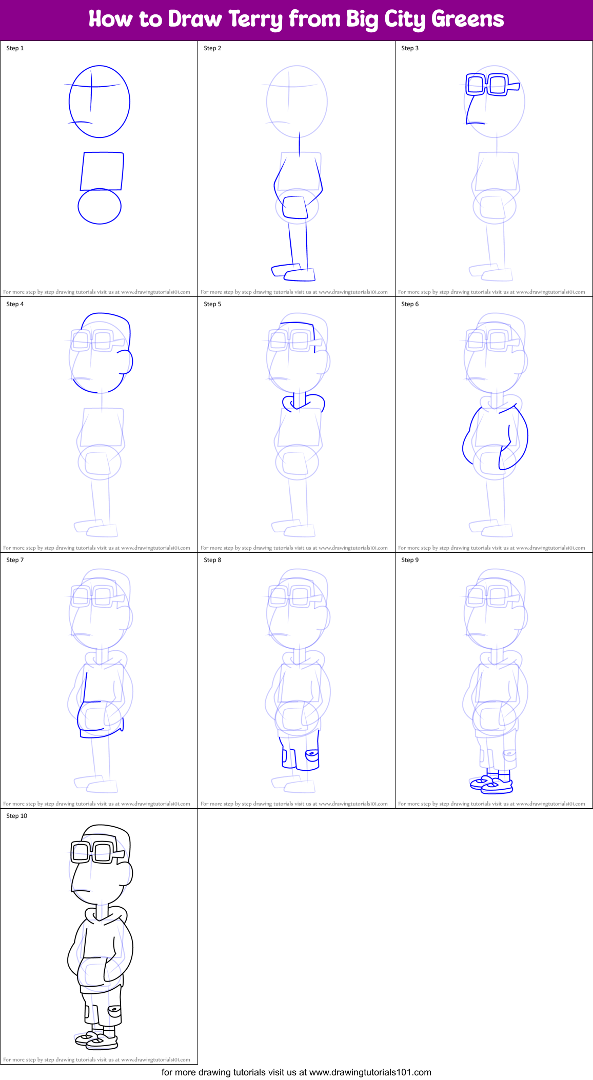 How to Draw Terry from Big City Greens Printable Step by Step