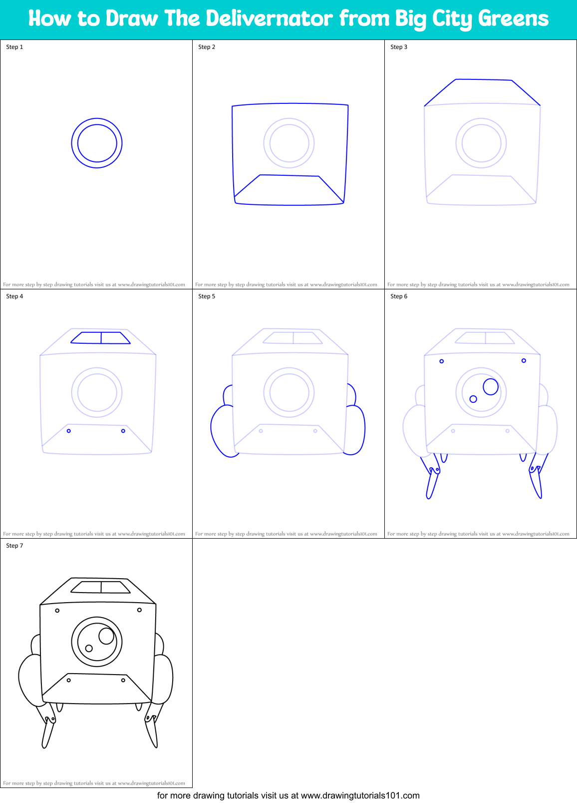 How to Draw The Delivernator from Big City Greens Printable Step by Step