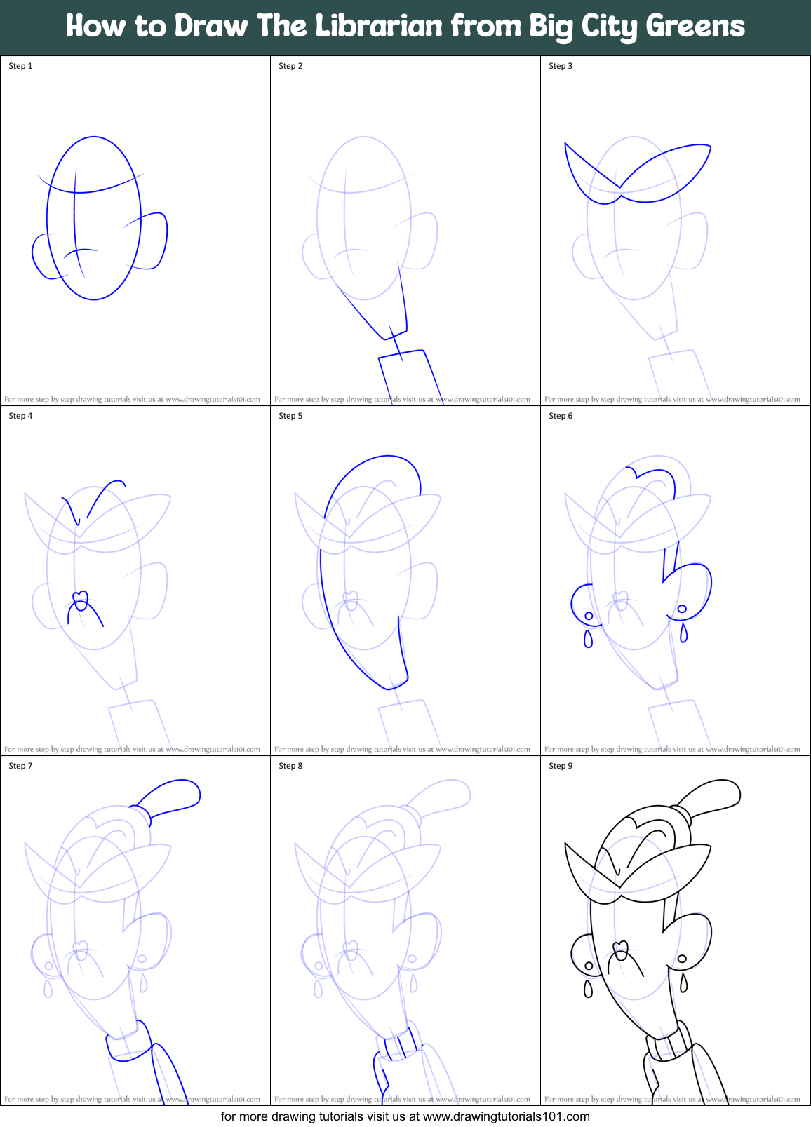 How to Draw The Librarian from Big City Greens Printable Step by Step