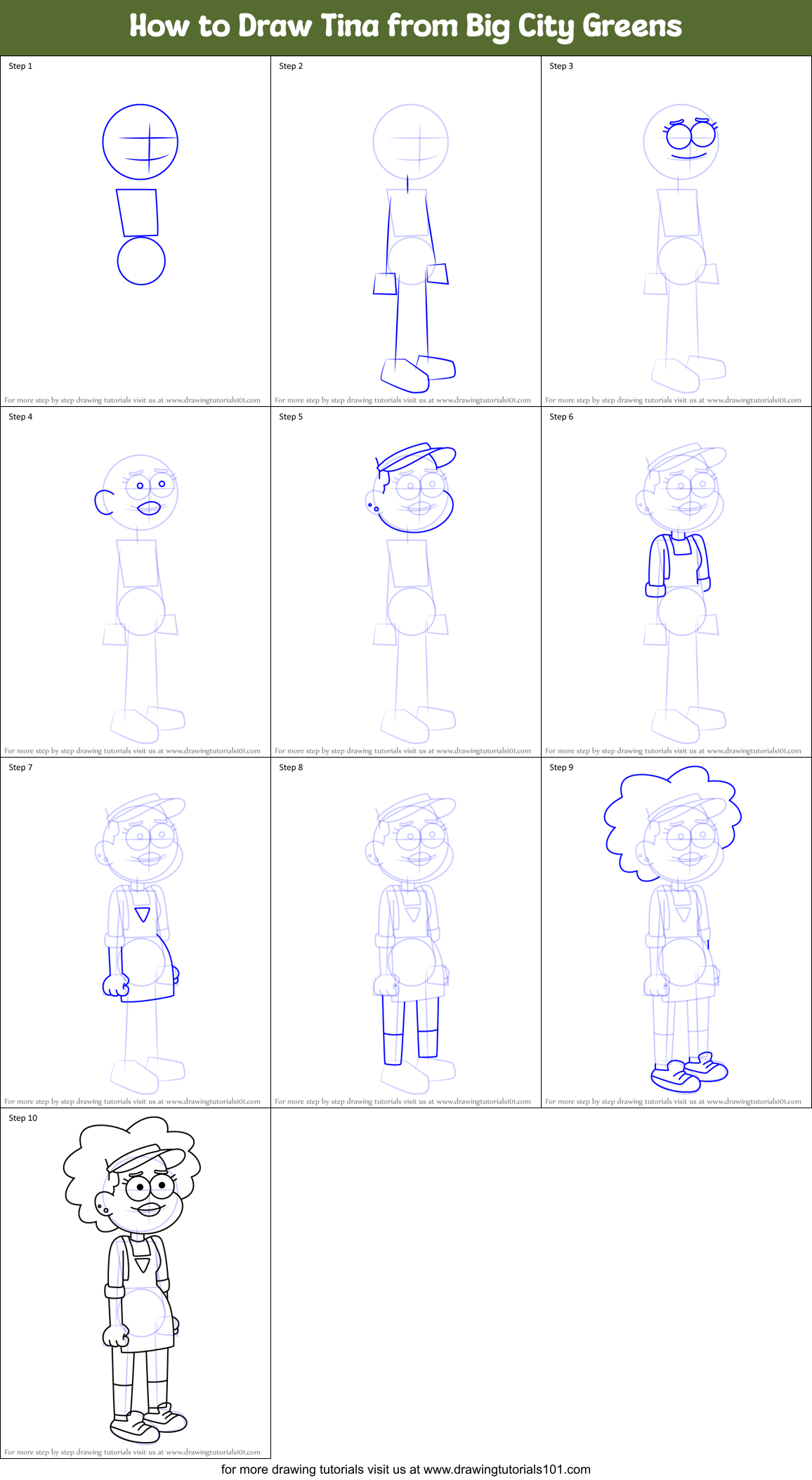How to Draw Tina from Big City Greens Printable Step by Step