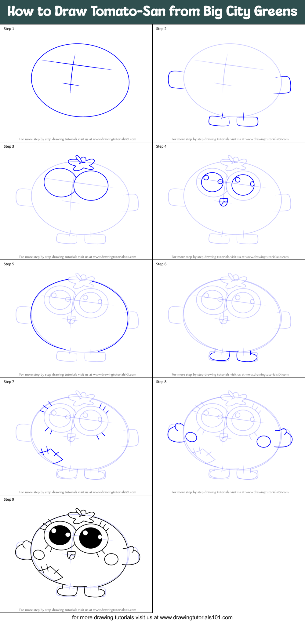 How to Draw Tomato-San from Big City Greens Printable Step by Step