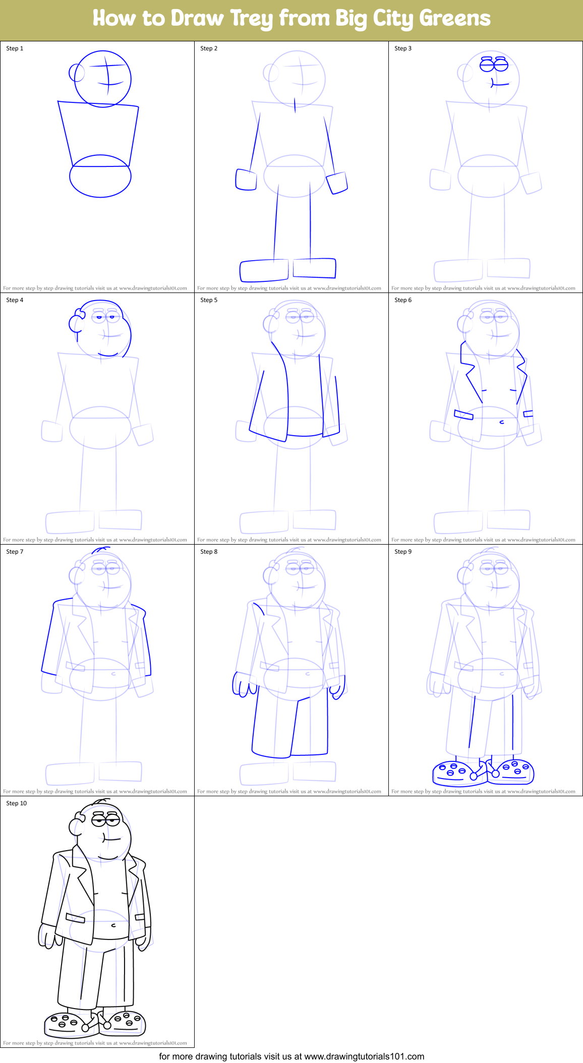 How to Draw Trey from Big City Greens Printable Step by Step