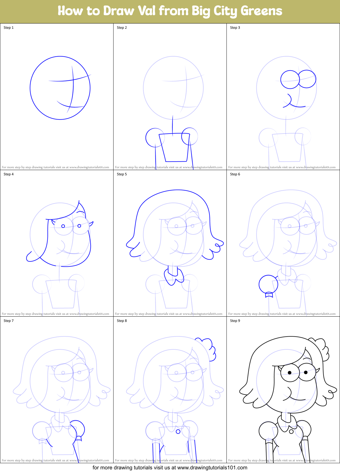 How to Draw Val from Big City Greens Printable Step by Step