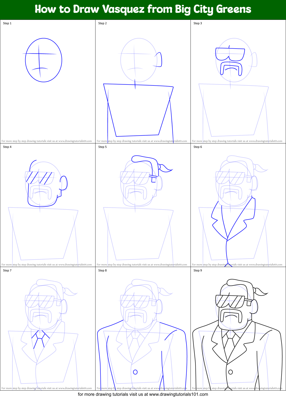 How to Draw Vasquez from Big City Greens Printable Step by Step
