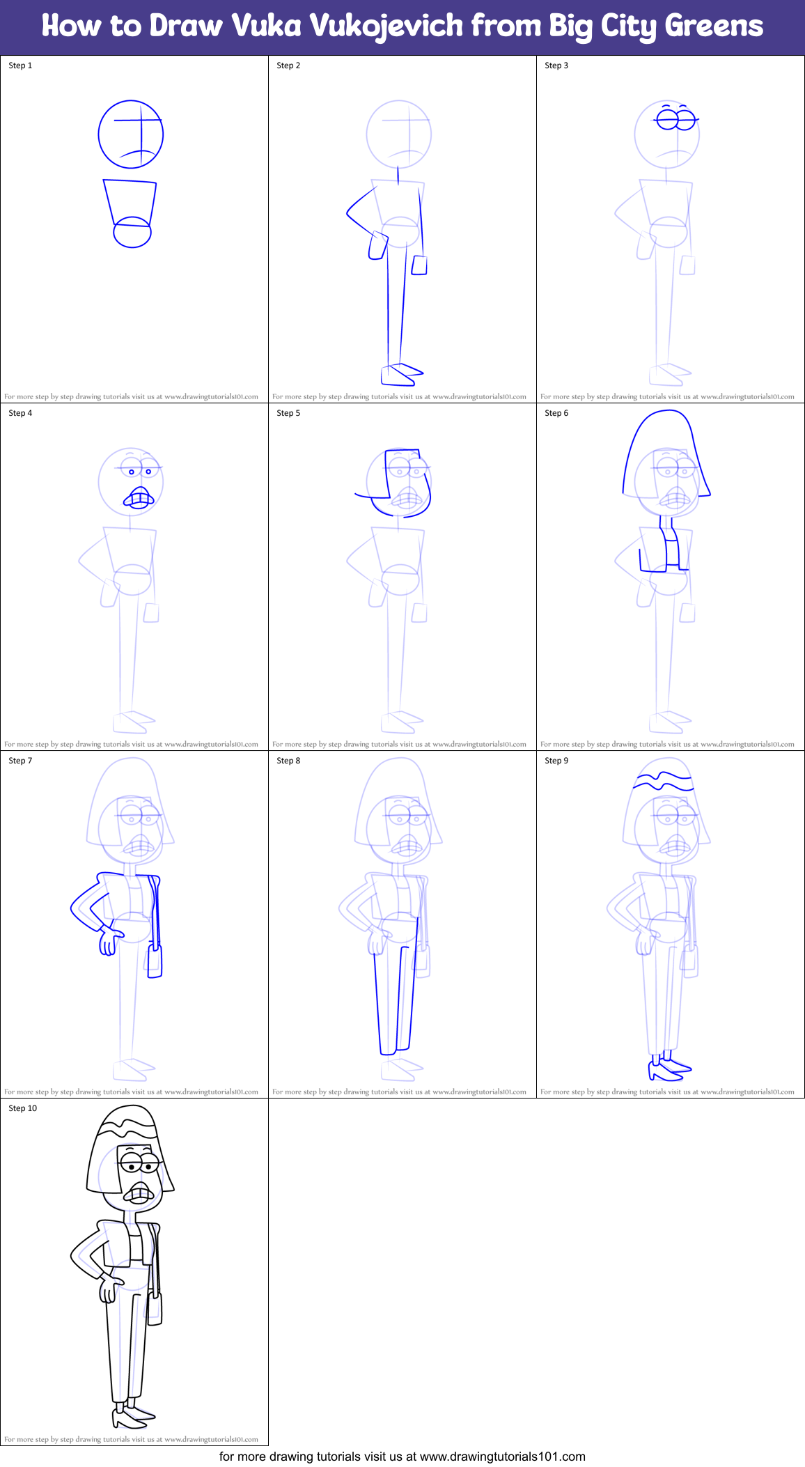 How to Draw Vuka Vukojevich from Big City Greens Printable Step by Step