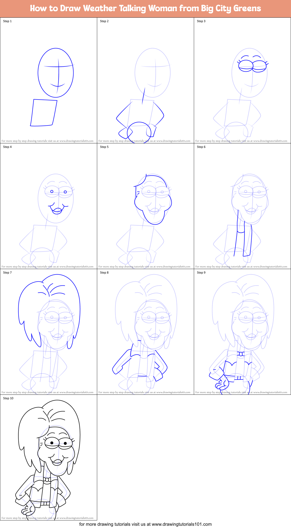 How to Draw Weather Talking Woman from Big City Greens Printable Step by Step