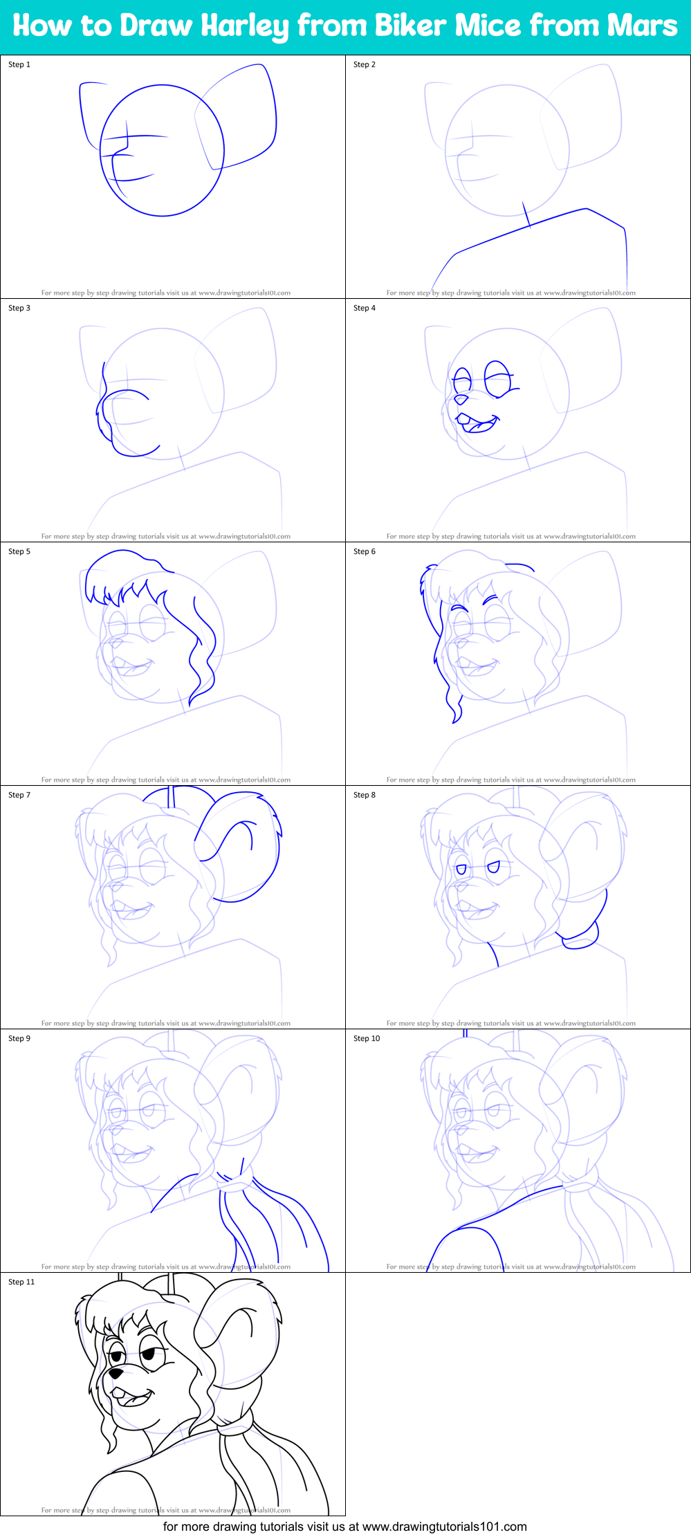 How to Draw Harley from Biker Mice from Mars Printable Step by Step