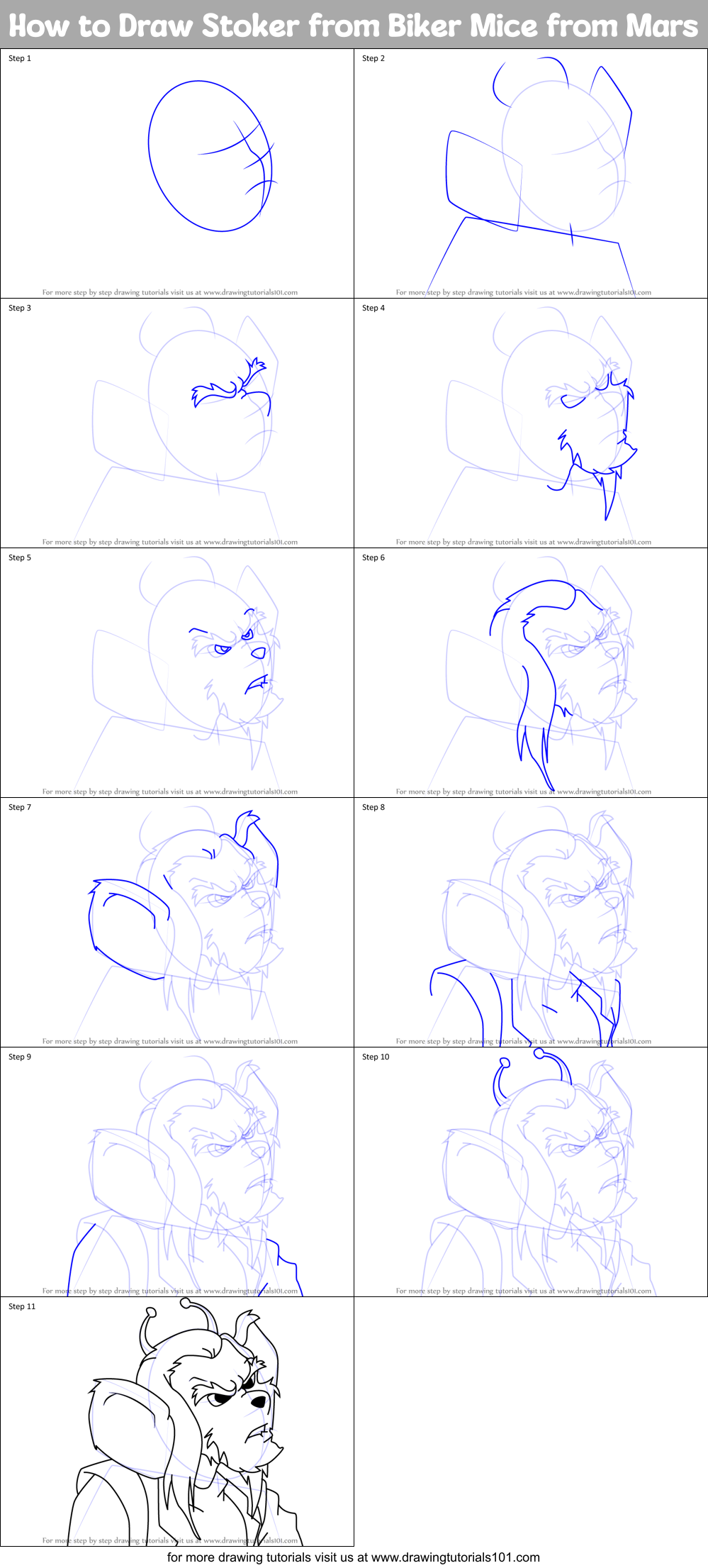 How to Draw Stoker from Biker Mice from Mars Printable Step by Step