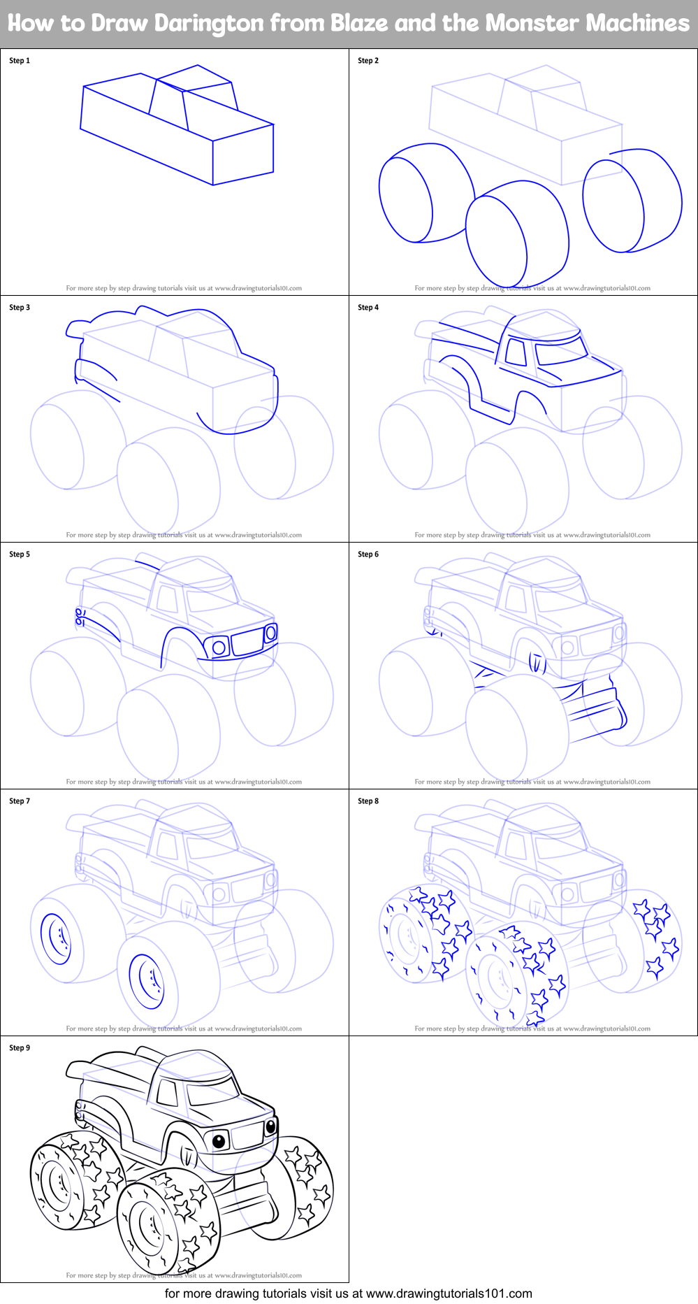 How to Draw Darington from Blaze and the Monster Machines Printable Step by Step
