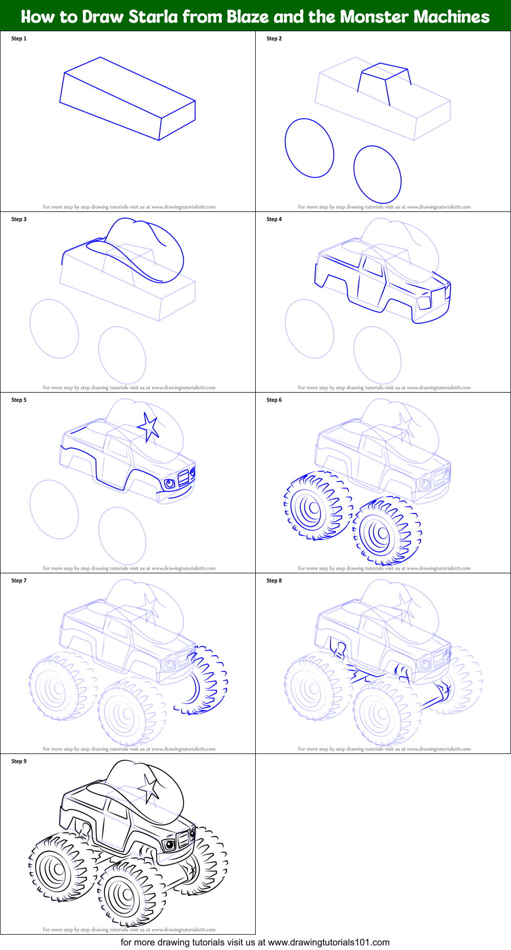 How to Draw Starla from Blaze and the Monster Machines Printable Step by Step