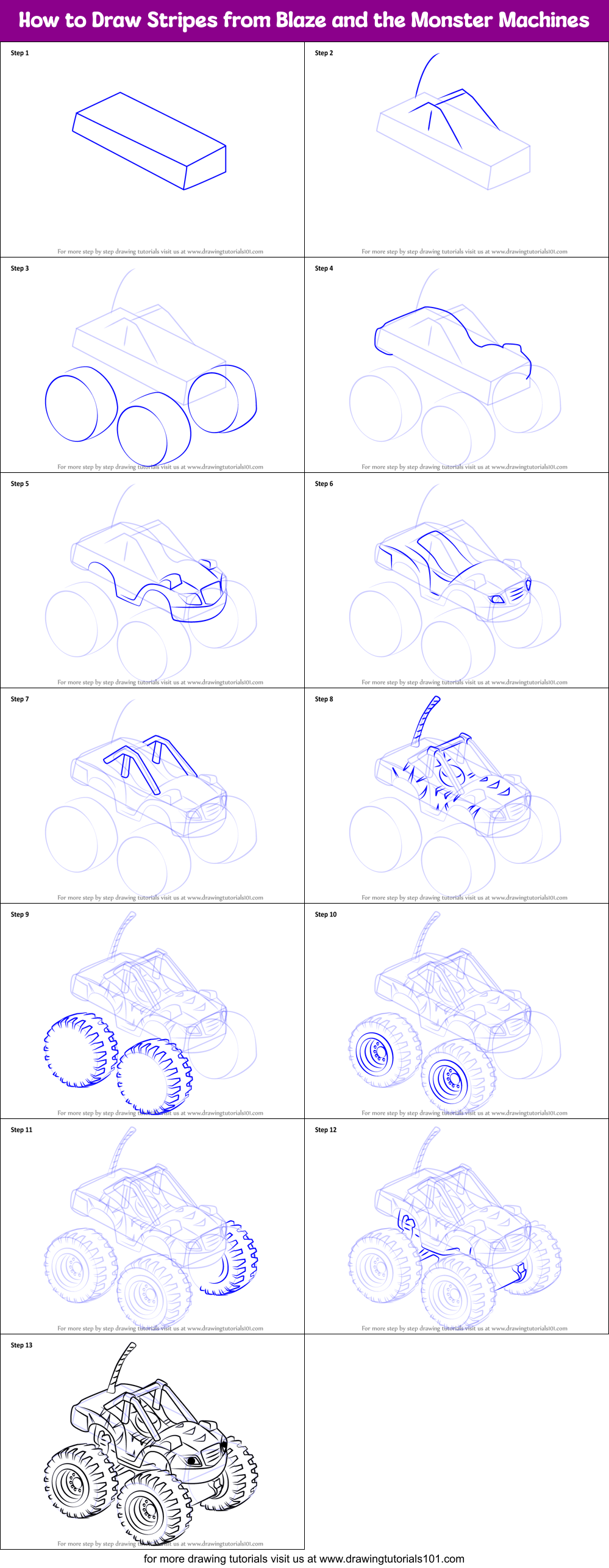 How to Draw Stripes from Blaze and the Monster Machines Printable Step by Step