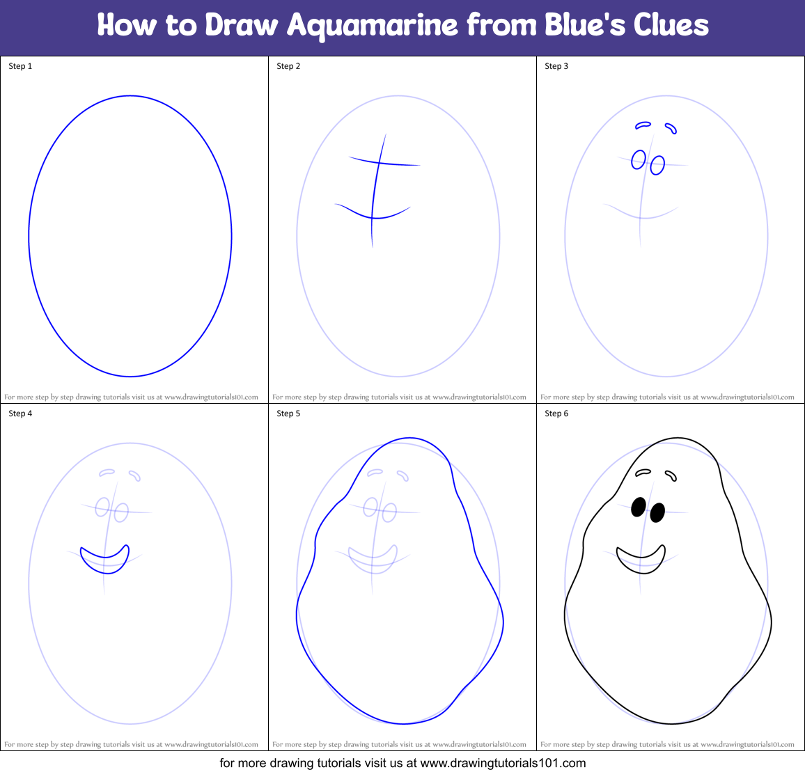 How to Draw Aquamarine from Blue's Clues Printable Step by Step