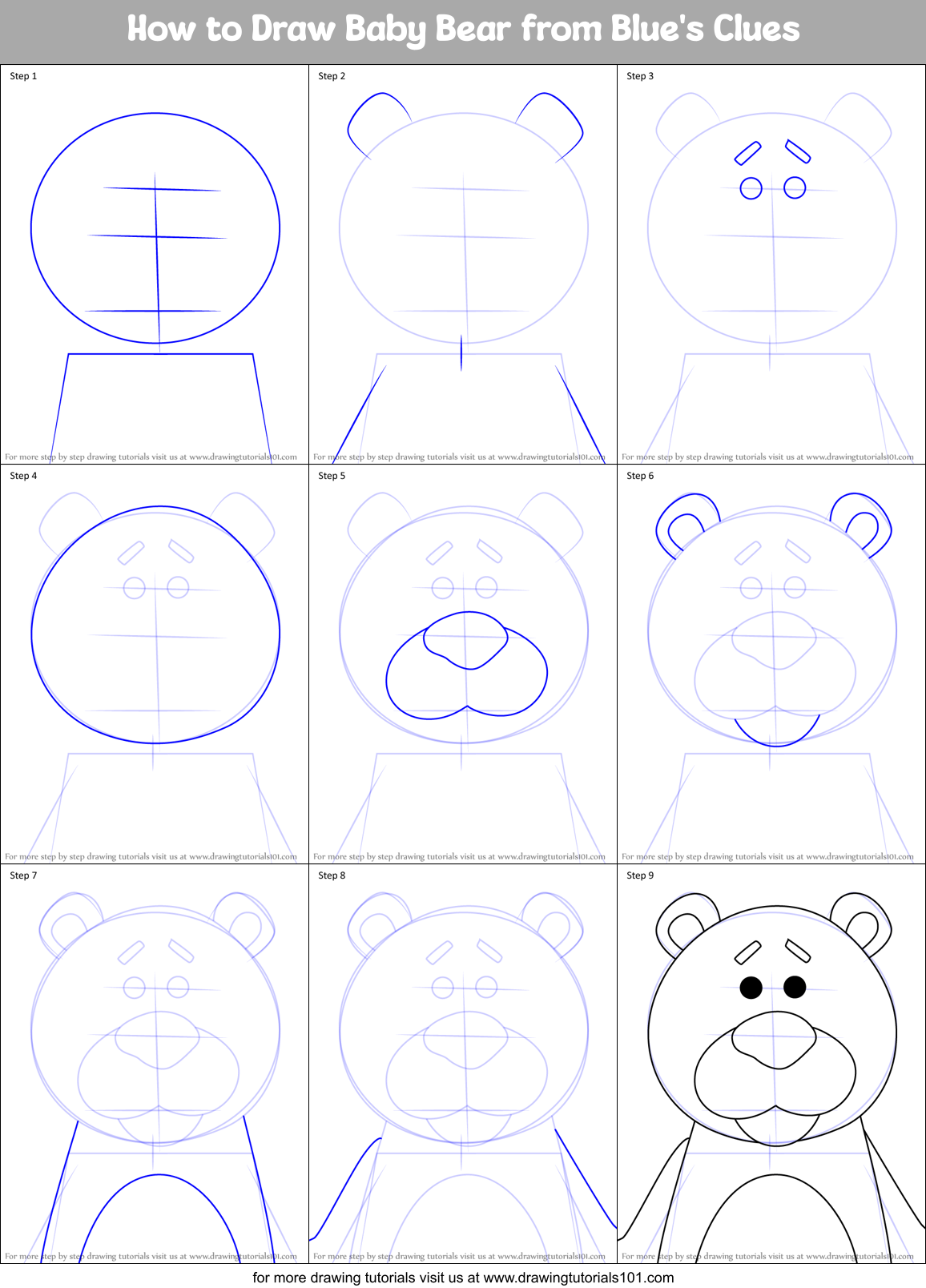 How to Draw Baby Bear from Blue's Clues Printable Step by Step