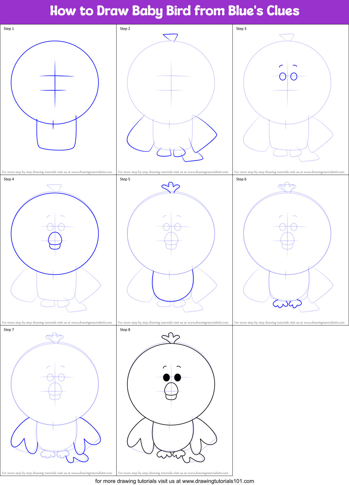How to Draw Baby Bird from Blue's Clues Printable Step by Step