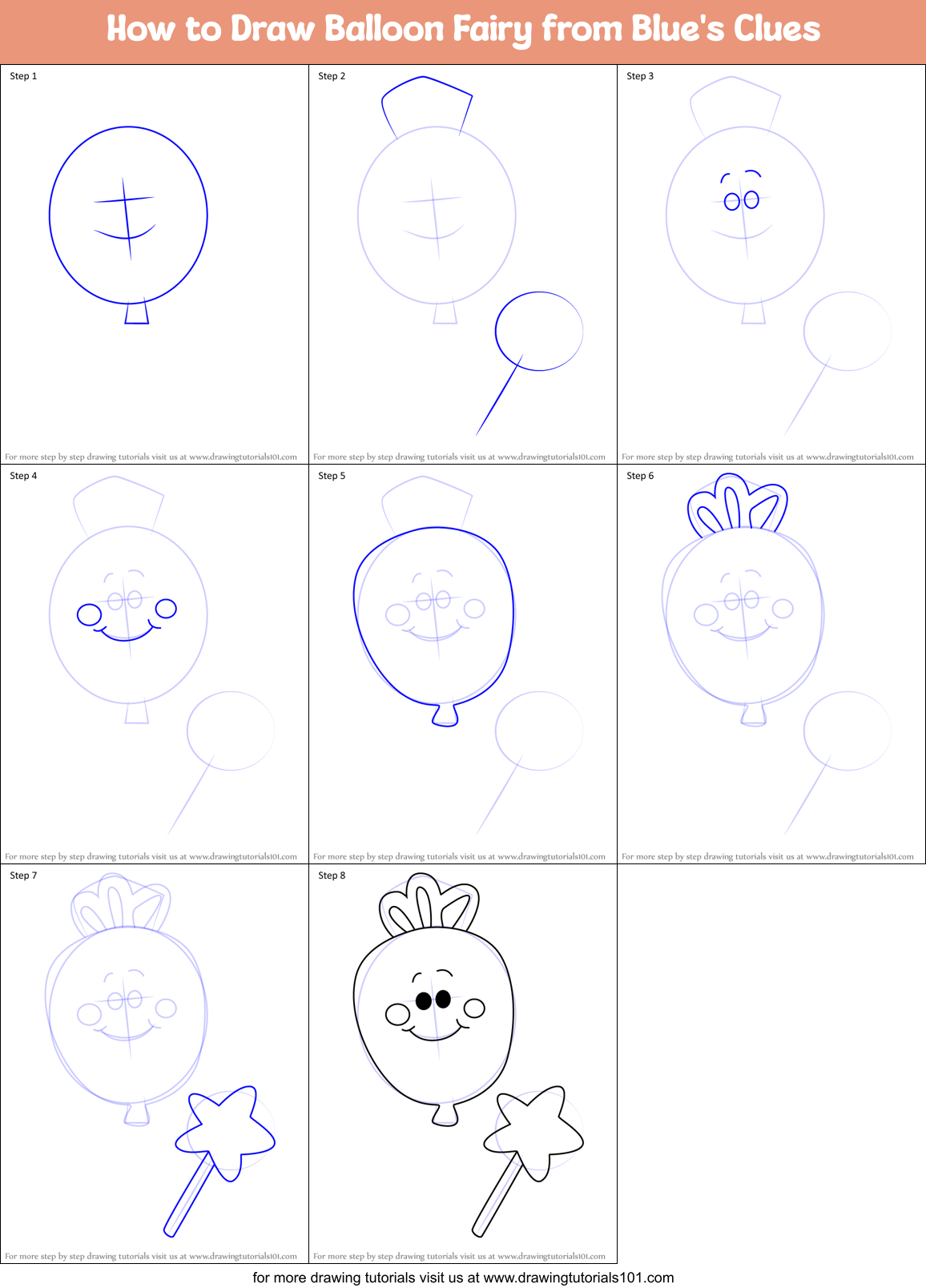 How to Draw Balloon Fairy from Blue's Clues Printable Step by Step