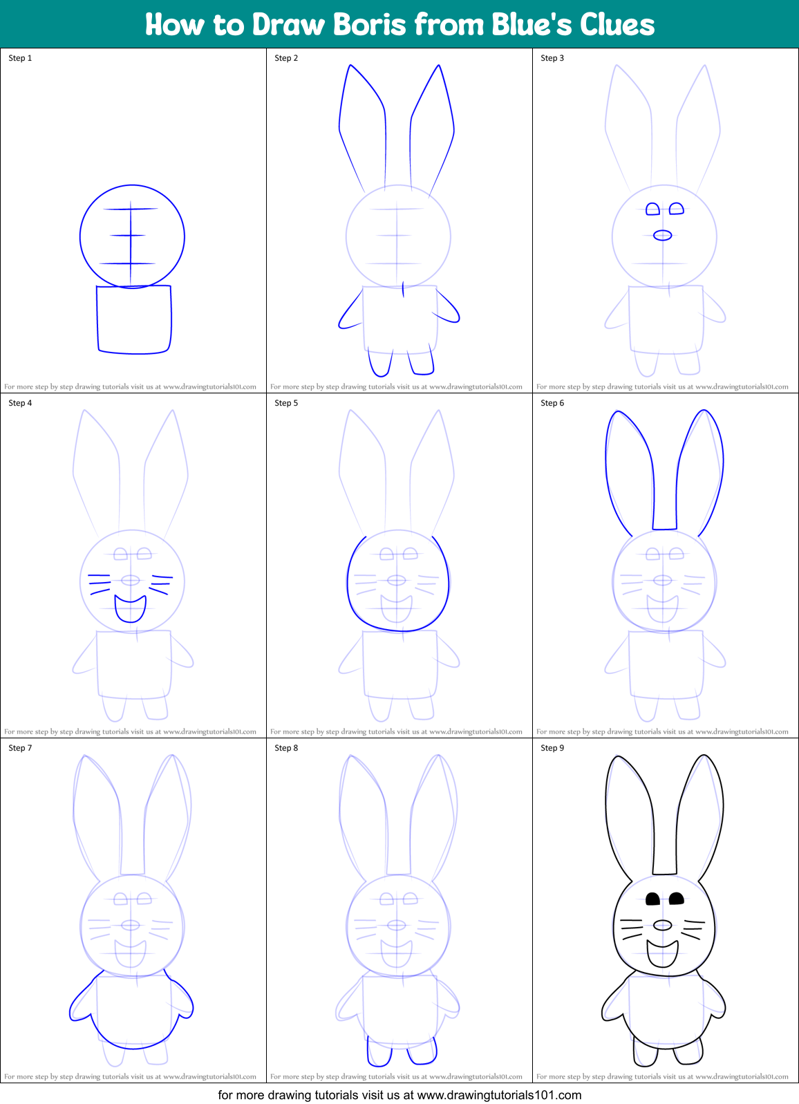 How to Draw Boris from Blue's Clues Printable Step by Step