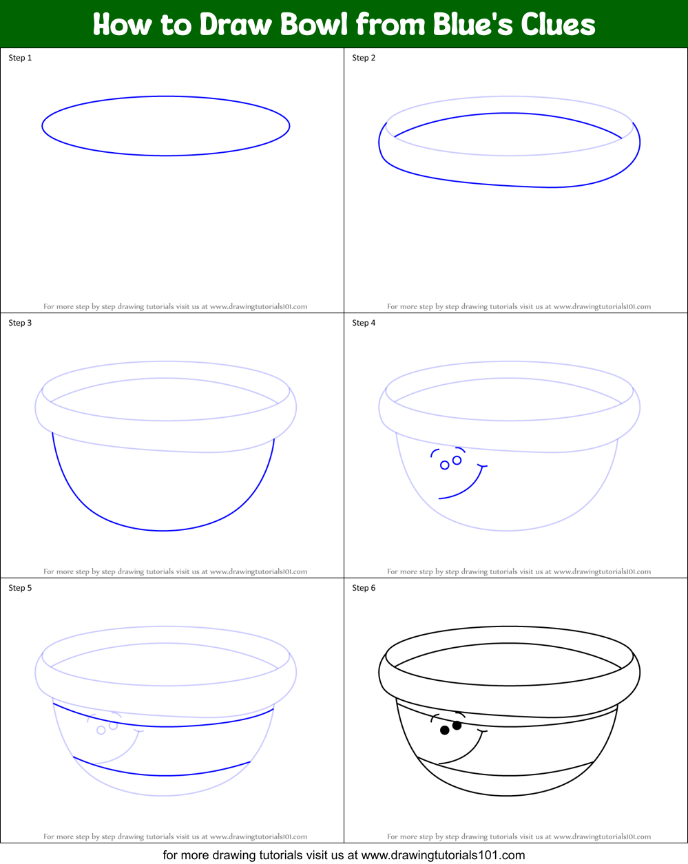 How to Draw Bowl from Blue's Clues Printable Step by Step