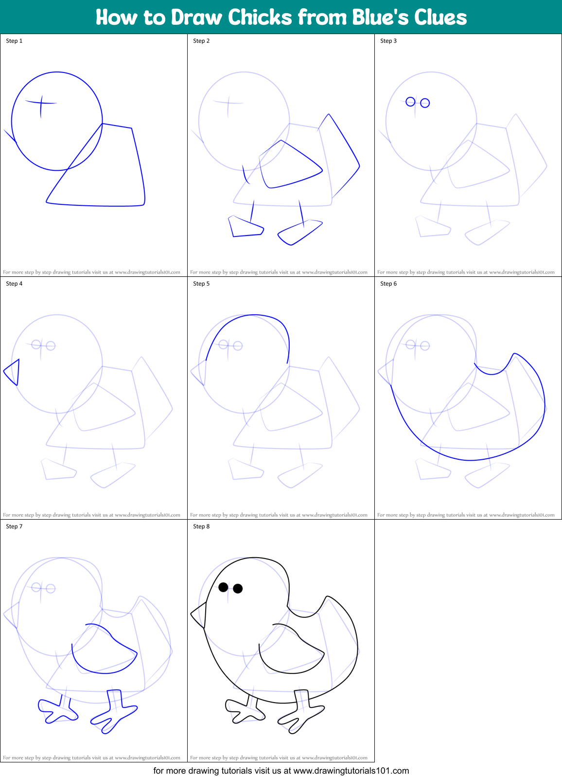 How to Draw Chicks from Blue's Clues Printable Step by Step