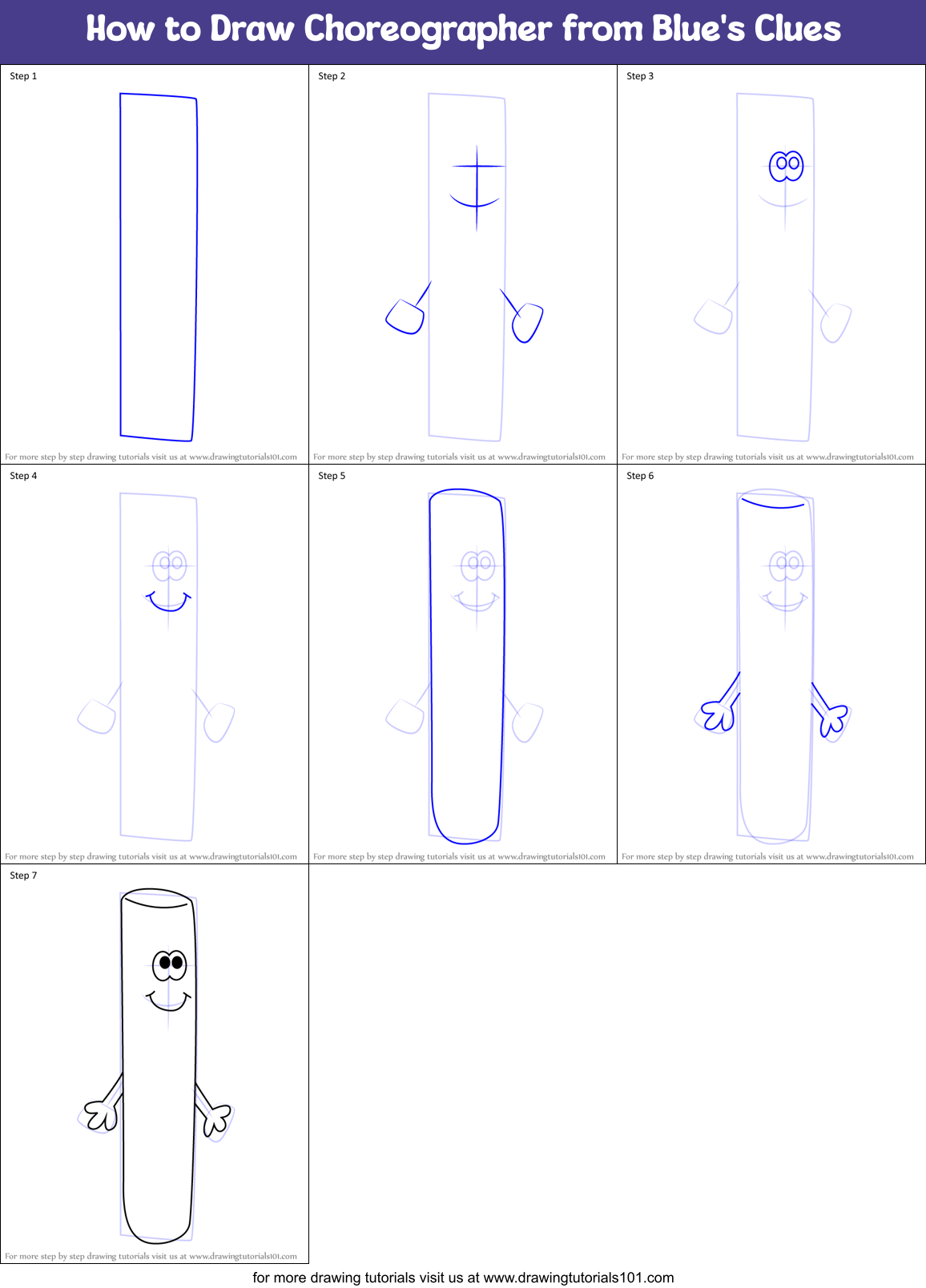 How to Draw Choreographer from Blue's Clues Printable Step by Step