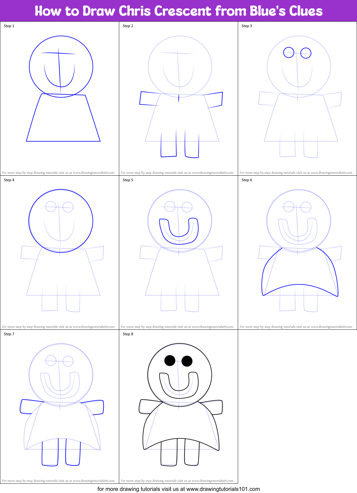 How to Draw Chris Crescent from Blue's Clues Printable Step by Step