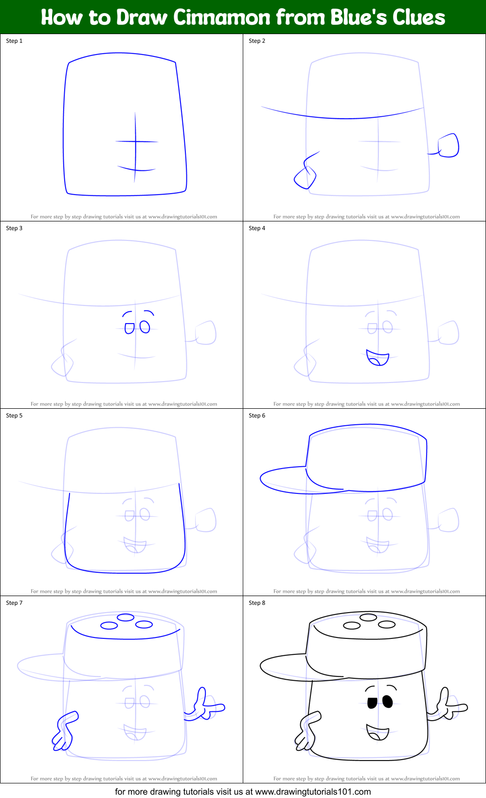 How to Draw Cinnamon from Blue's Clues Printable Step by Step