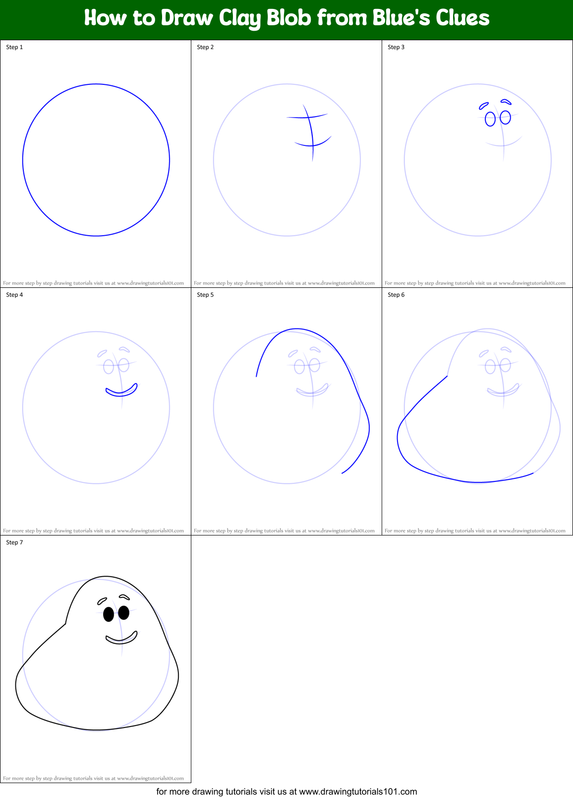 How to Draw Clay Blob from Blue's Clues Printable Step by Step