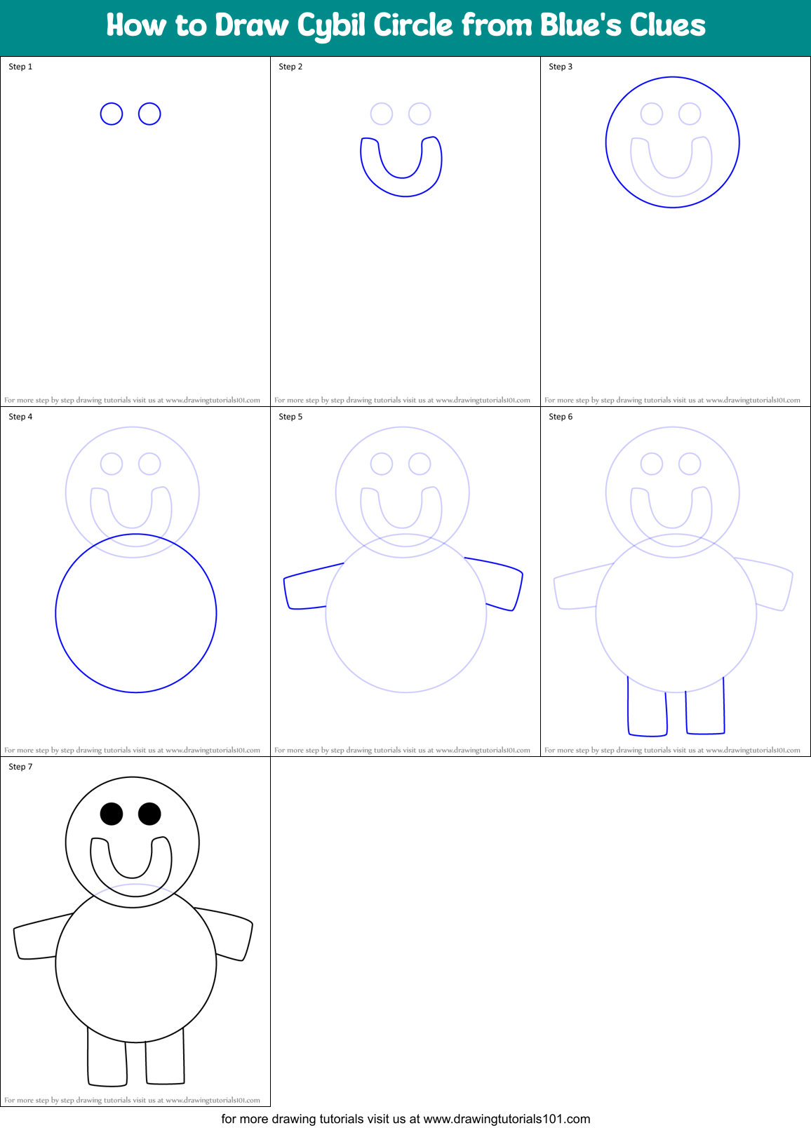 How to Draw Cybil Circle from Blue's Clues Printable Step by Step