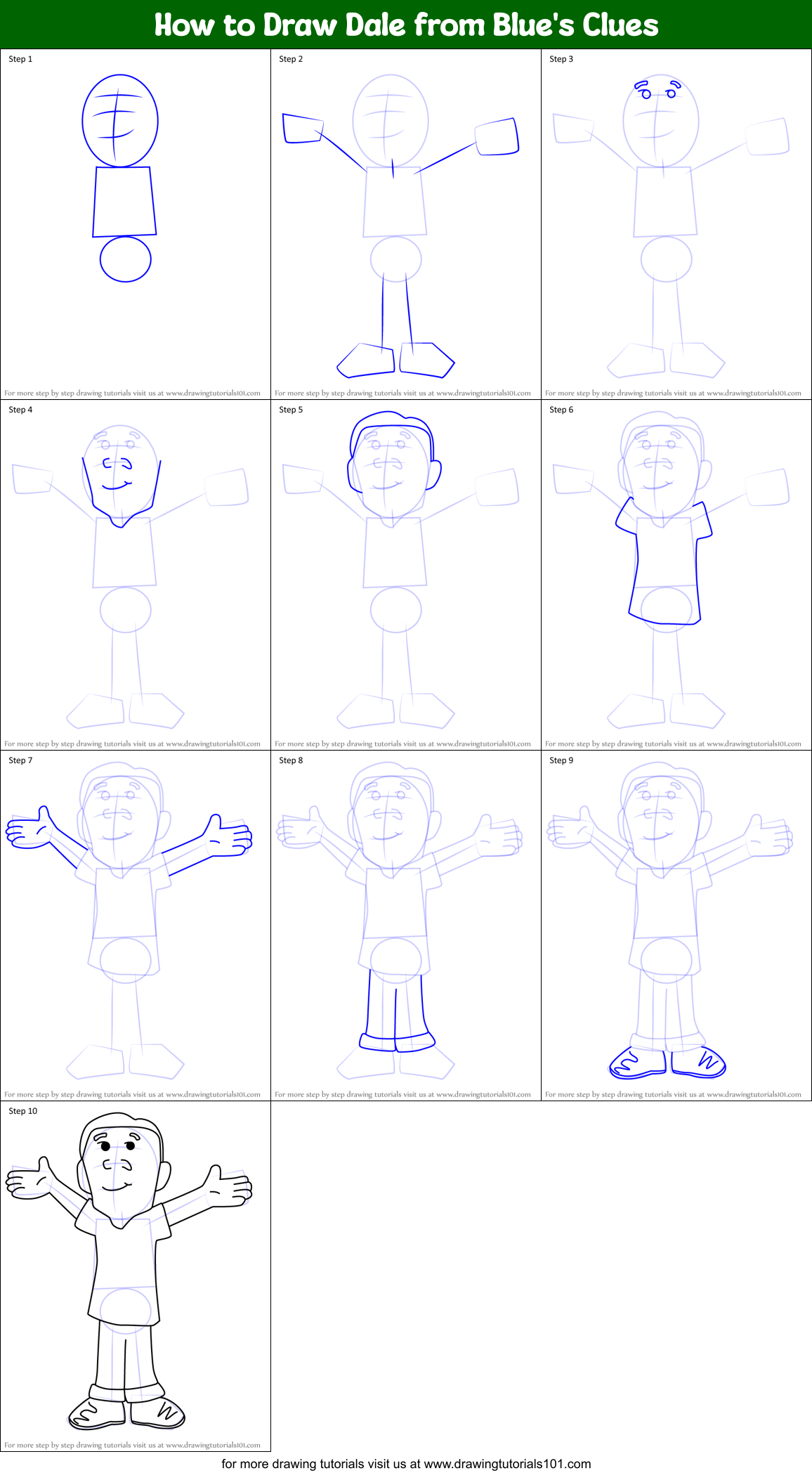 How to Draw Dale from Blue's Clues Printable Step by Step