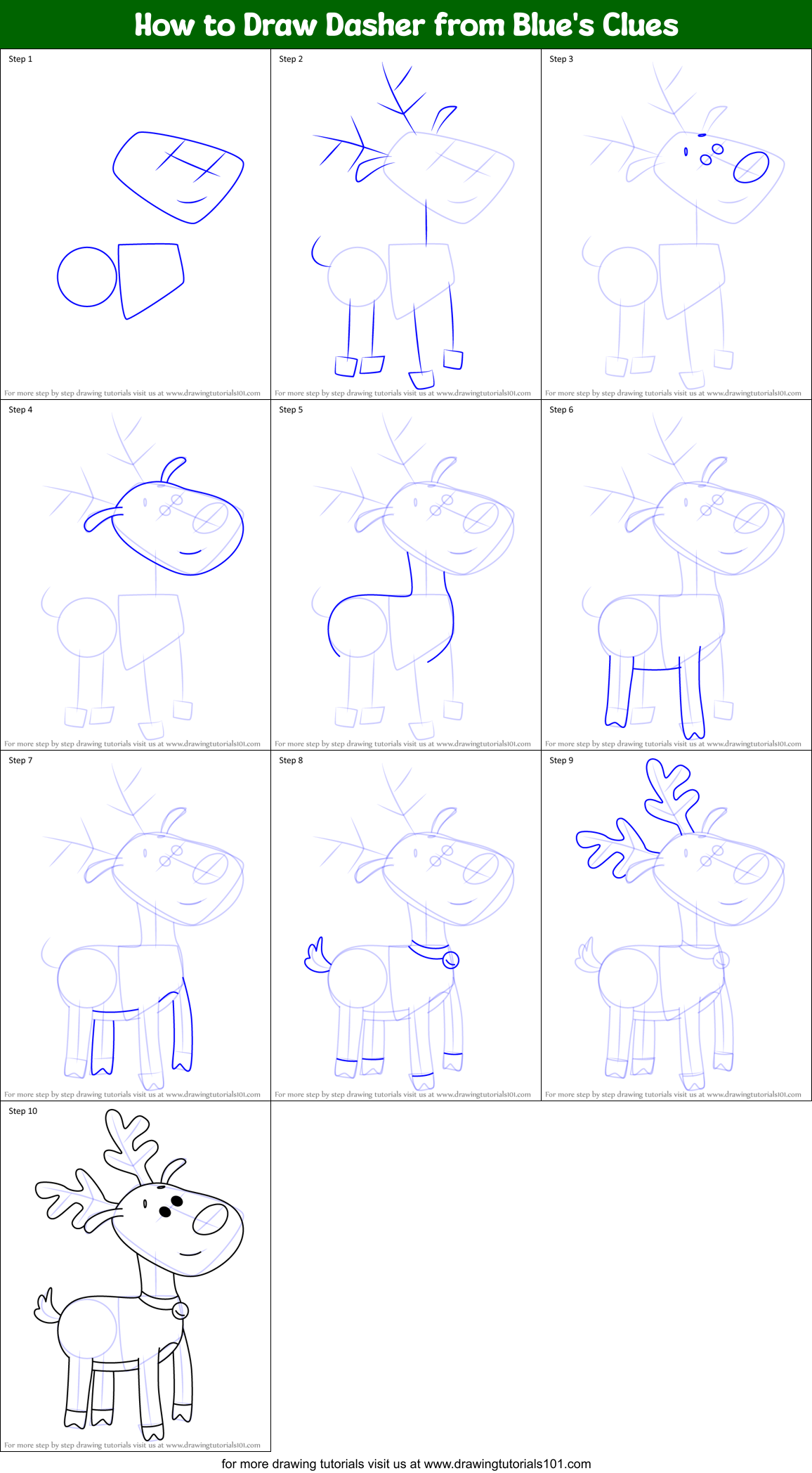 How to Draw Dasher from Blue's Clues Printable Step by Step