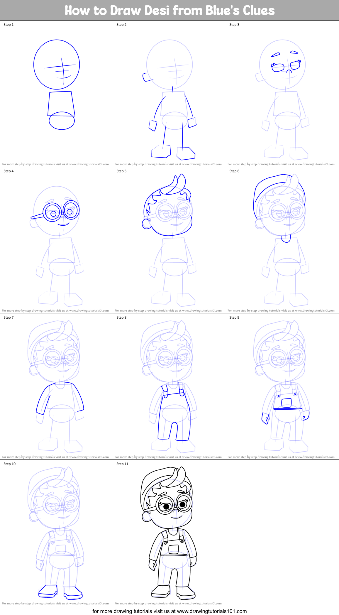 How to Draw Desi from Blue's Clues Printable Step by Step