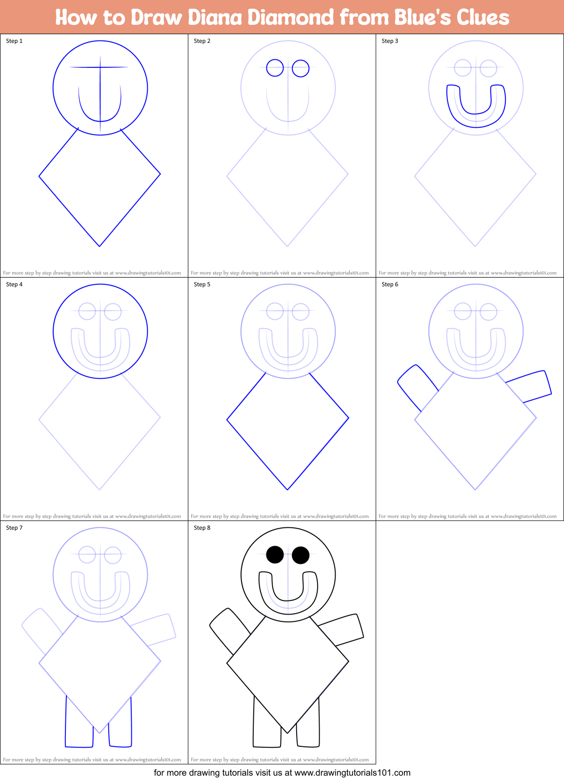 How to Draw Diana Diamond from Blue's Clues Printable Step by Step