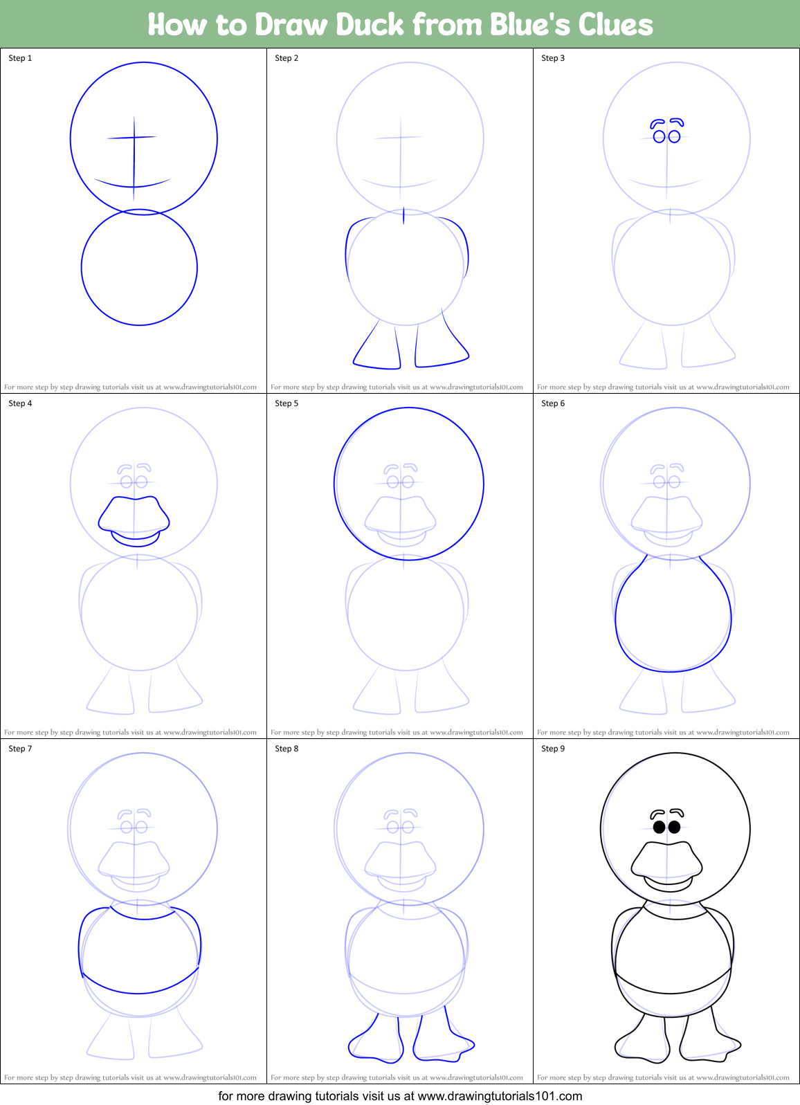 How to Draw Duck from Blue's Clues Printable Step by Step