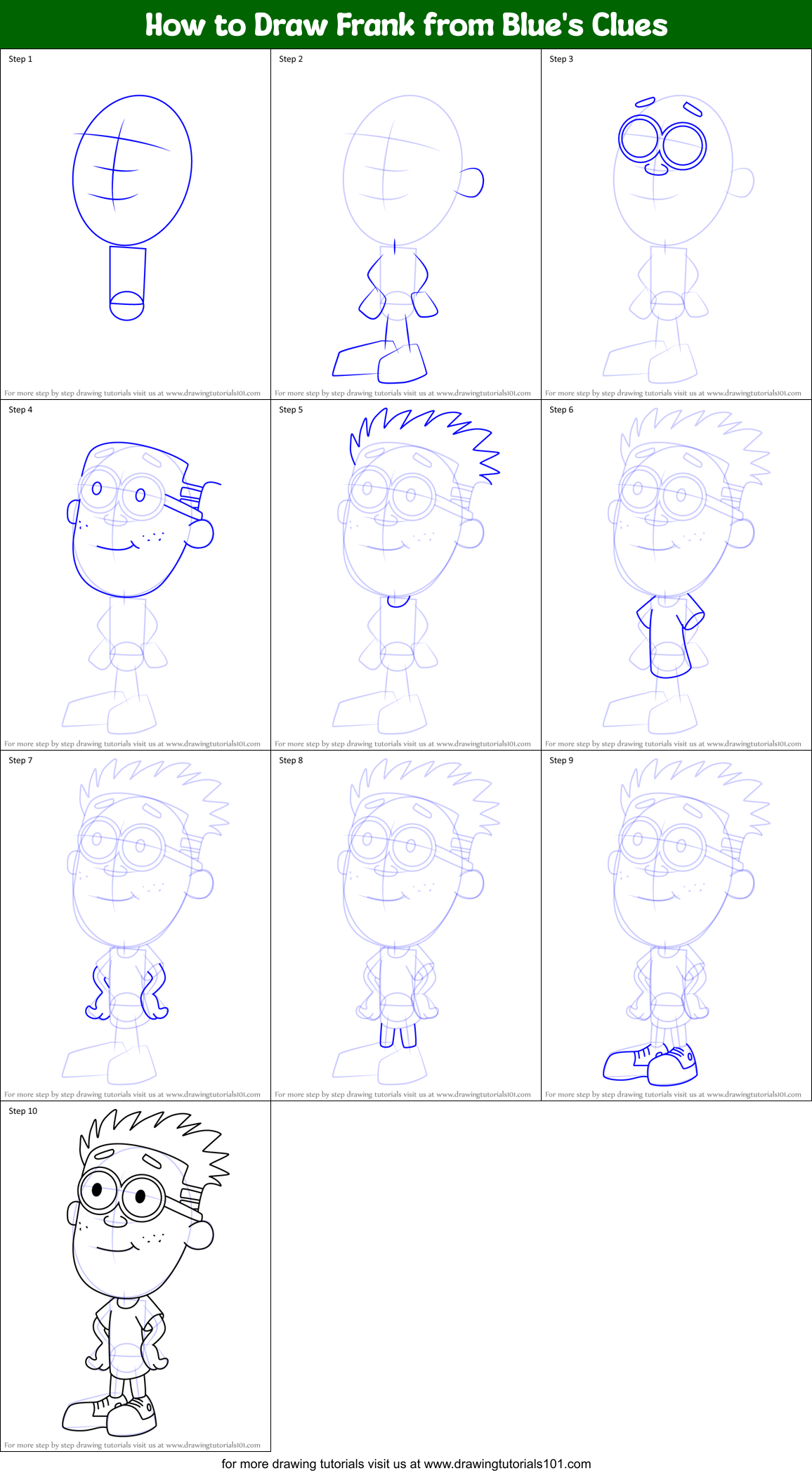 How to Draw Frank from Blue's Clues Printable Step by Step