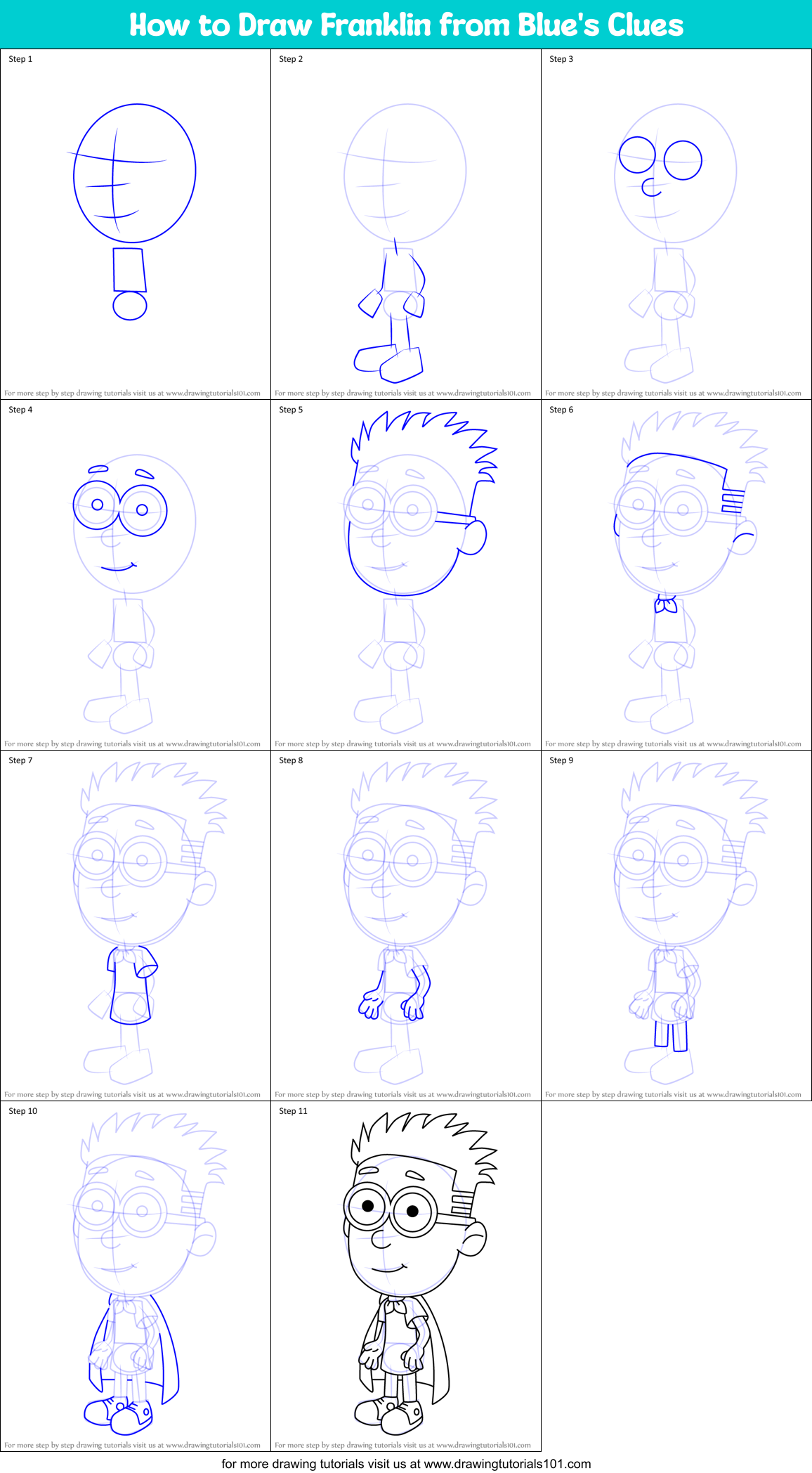 How to Draw Franklin from Blue's Clues Printable Step by Step