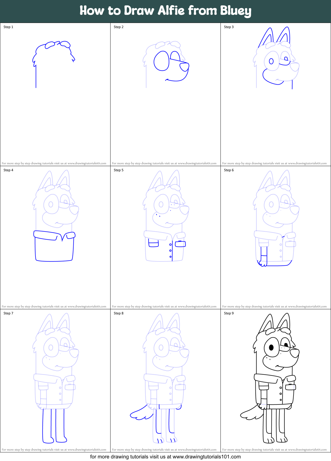 How to Draw Alfie from Bluey Printable Step by Step