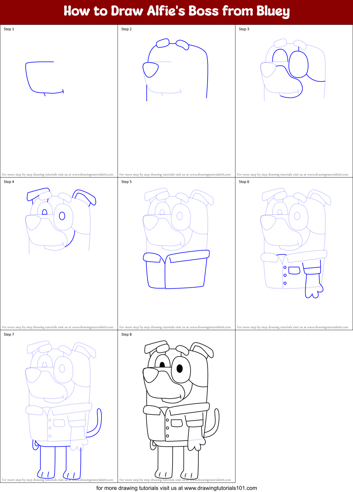 How to Draw Alfie's Boss from Bluey Printable Step by Step