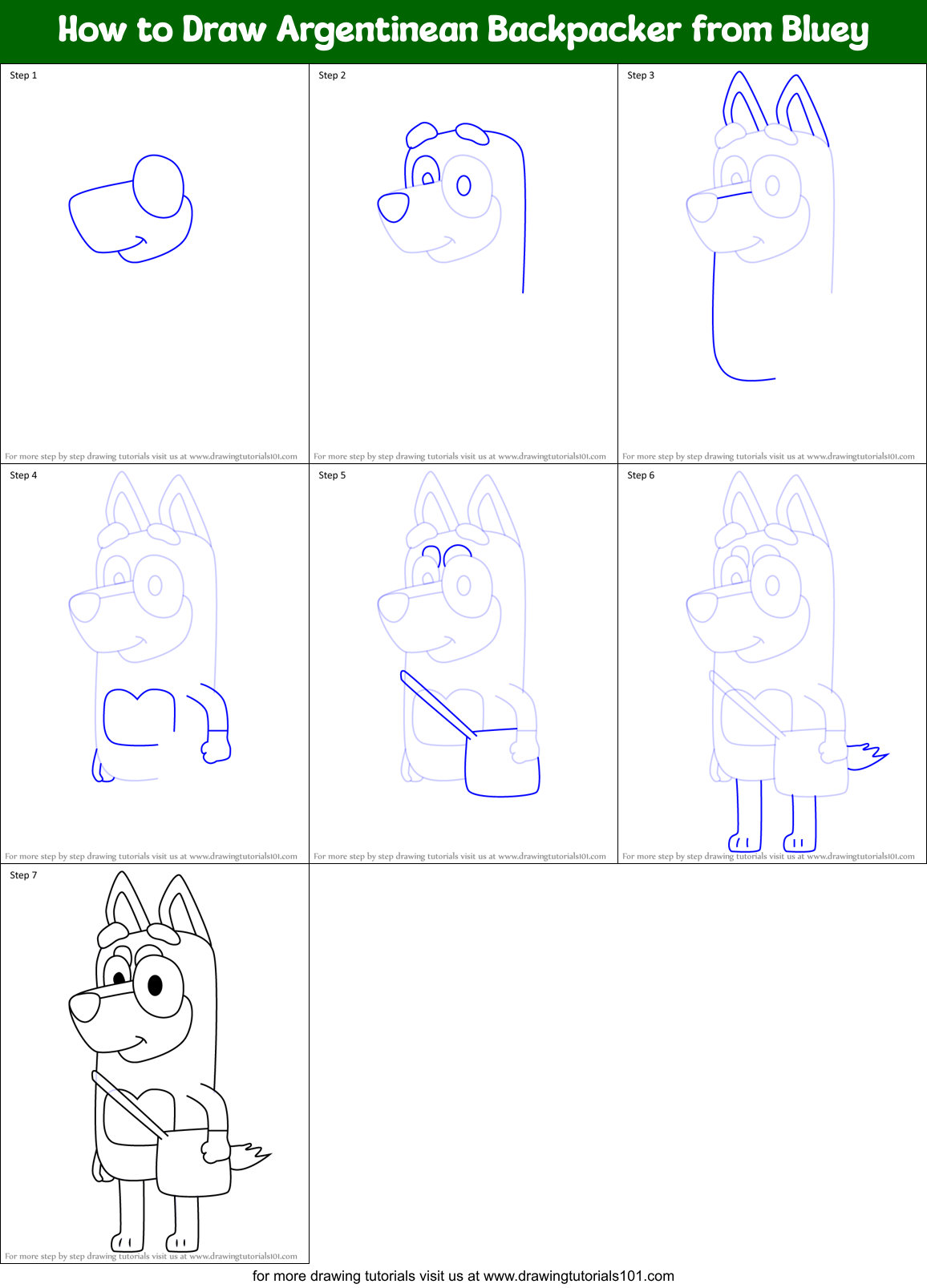How to Draw Argentinean Backpacker from Bluey Printable Step by Step