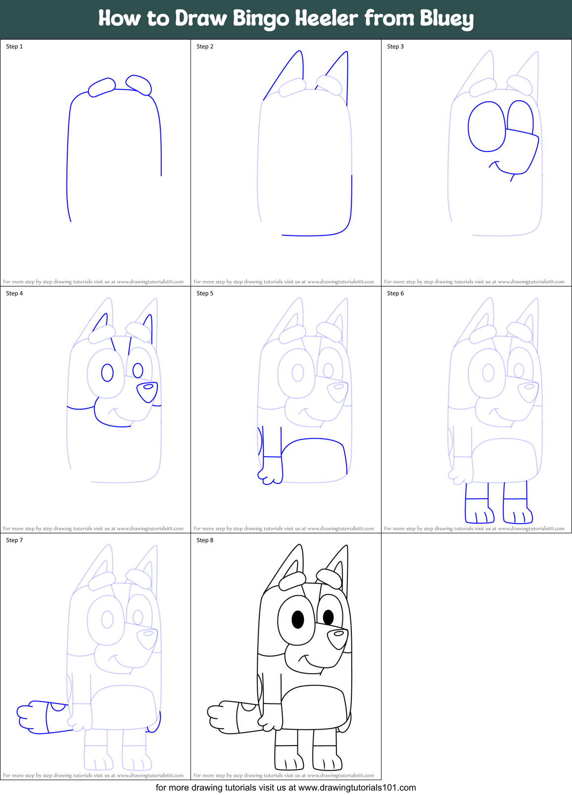 How to Draw Bingo Heeler from Bluey Printable Step by Step