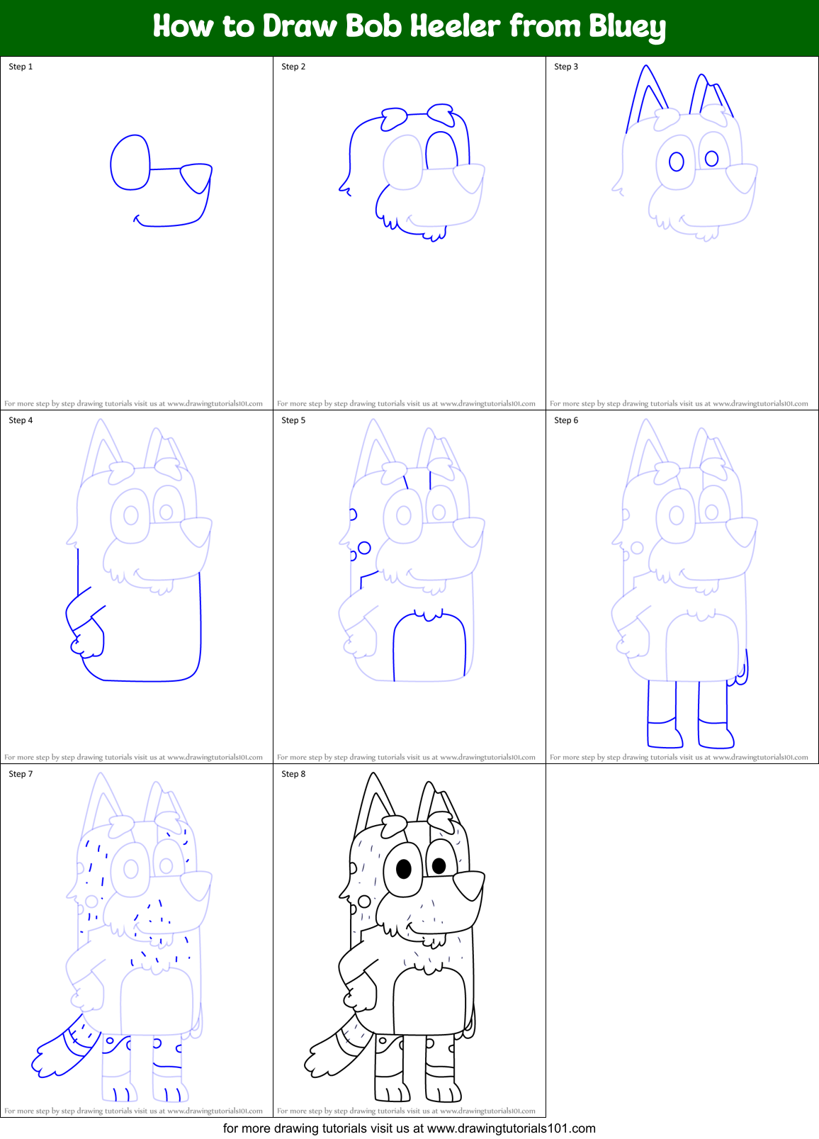How to Draw Bob Heeler from Bluey Printable Step by Step