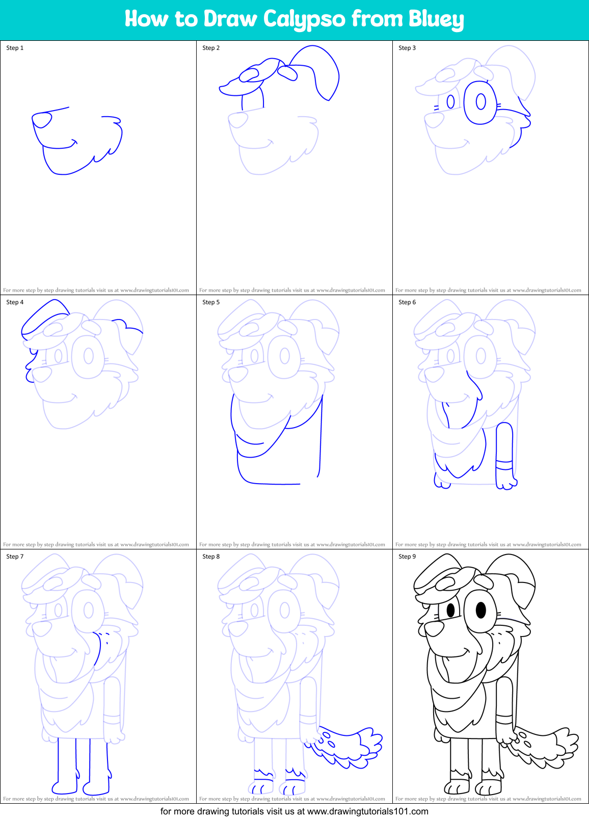 How to Draw Calypso from Bluey Printable Step by Step