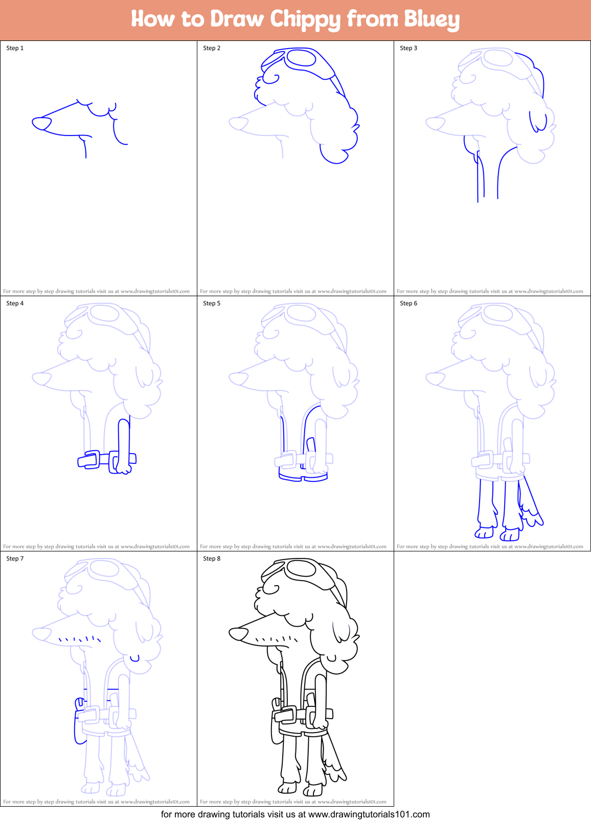 How to Draw Chippy from Bluey Printable Step by Step