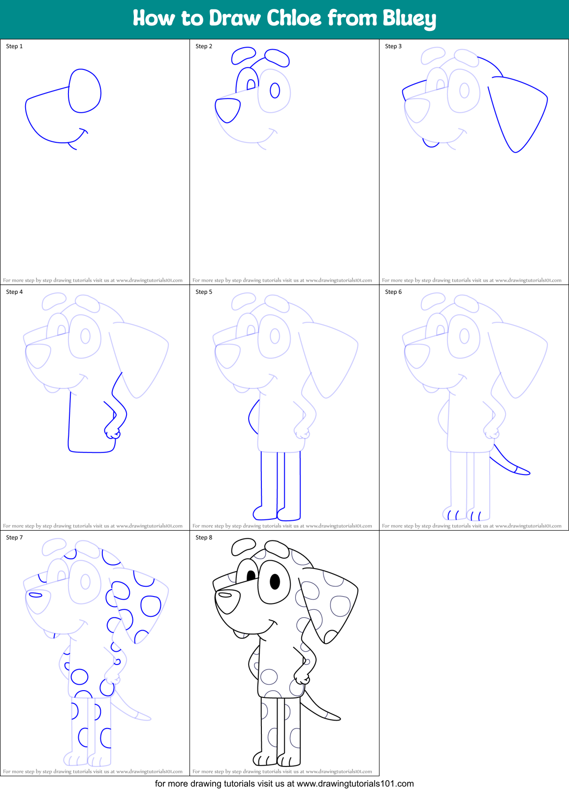 How to Draw Chloe from Bluey Printable Step by Step