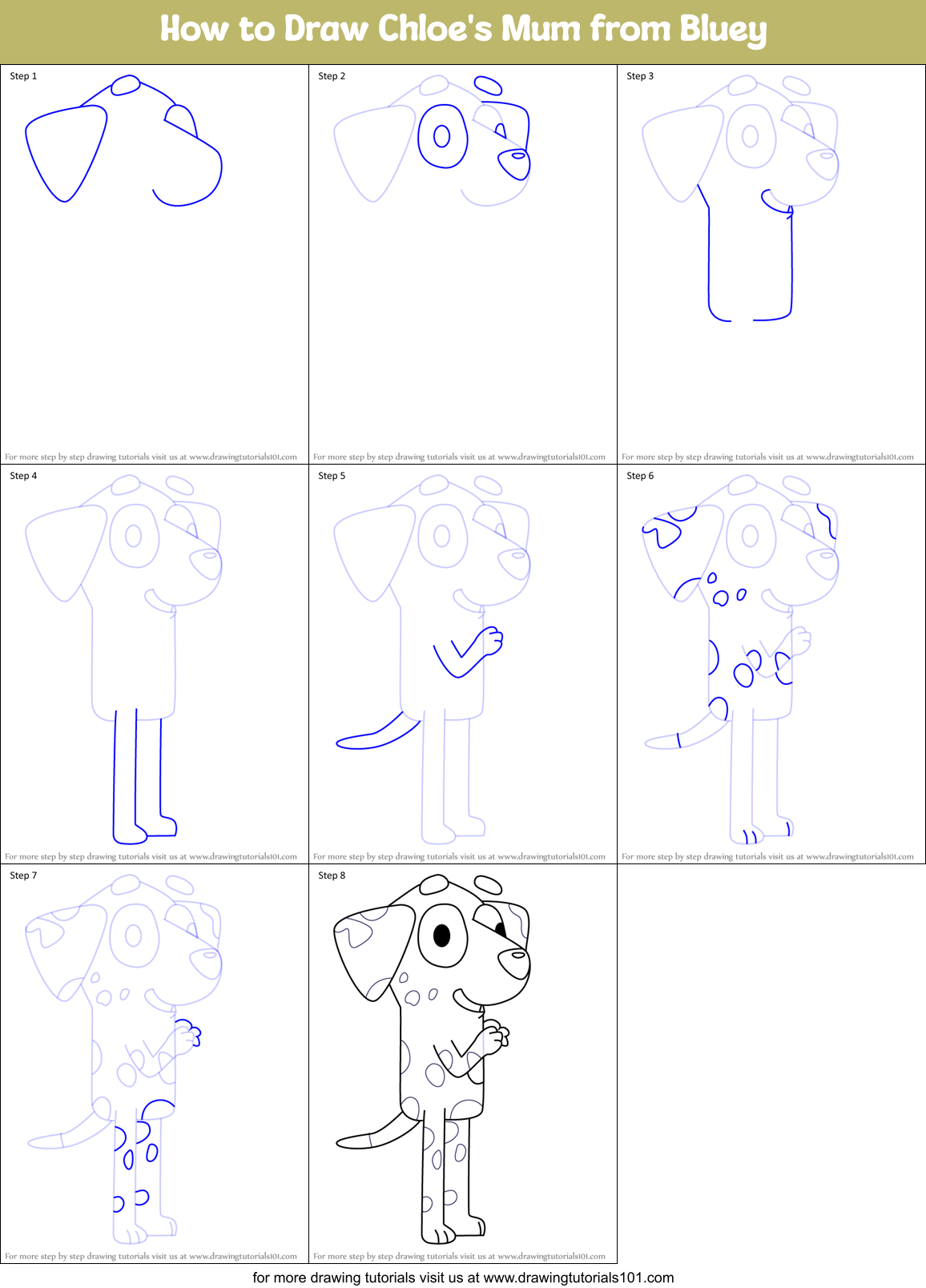 How to Draw Chloe's Mum from Bluey Printable Step by Step