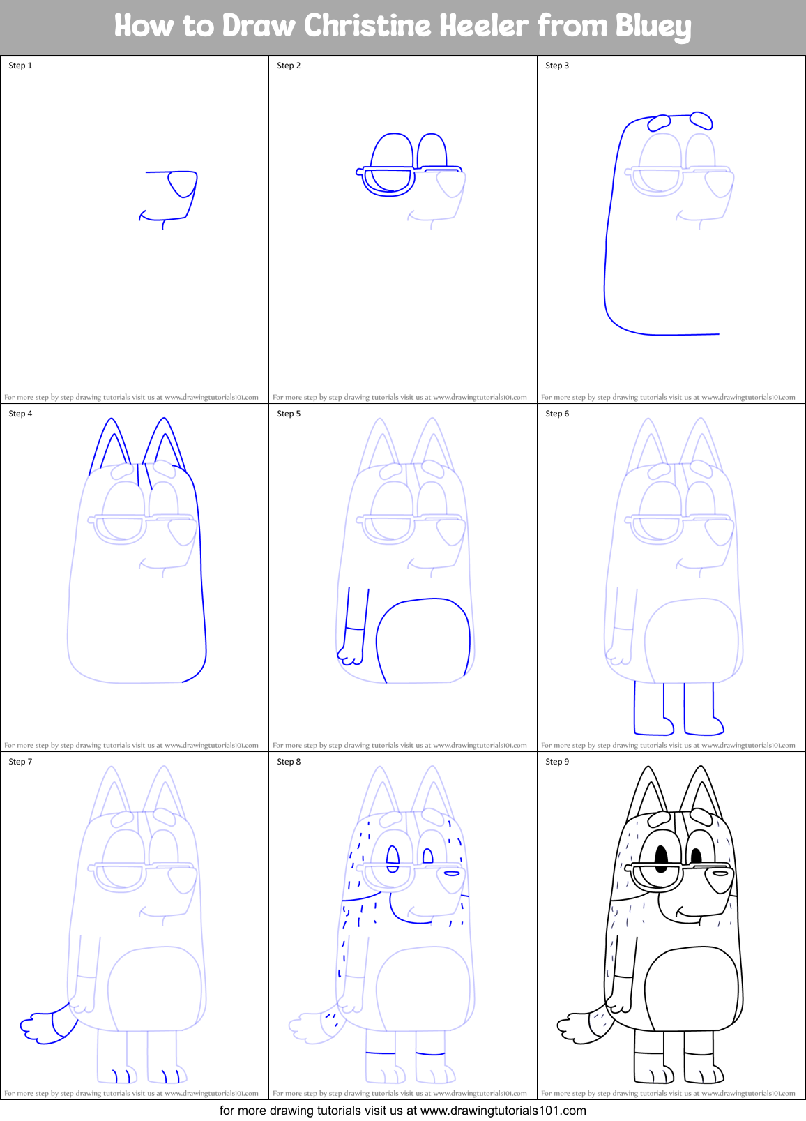 How to Draw Christine Heeler from Bluey Printable Step by Step
