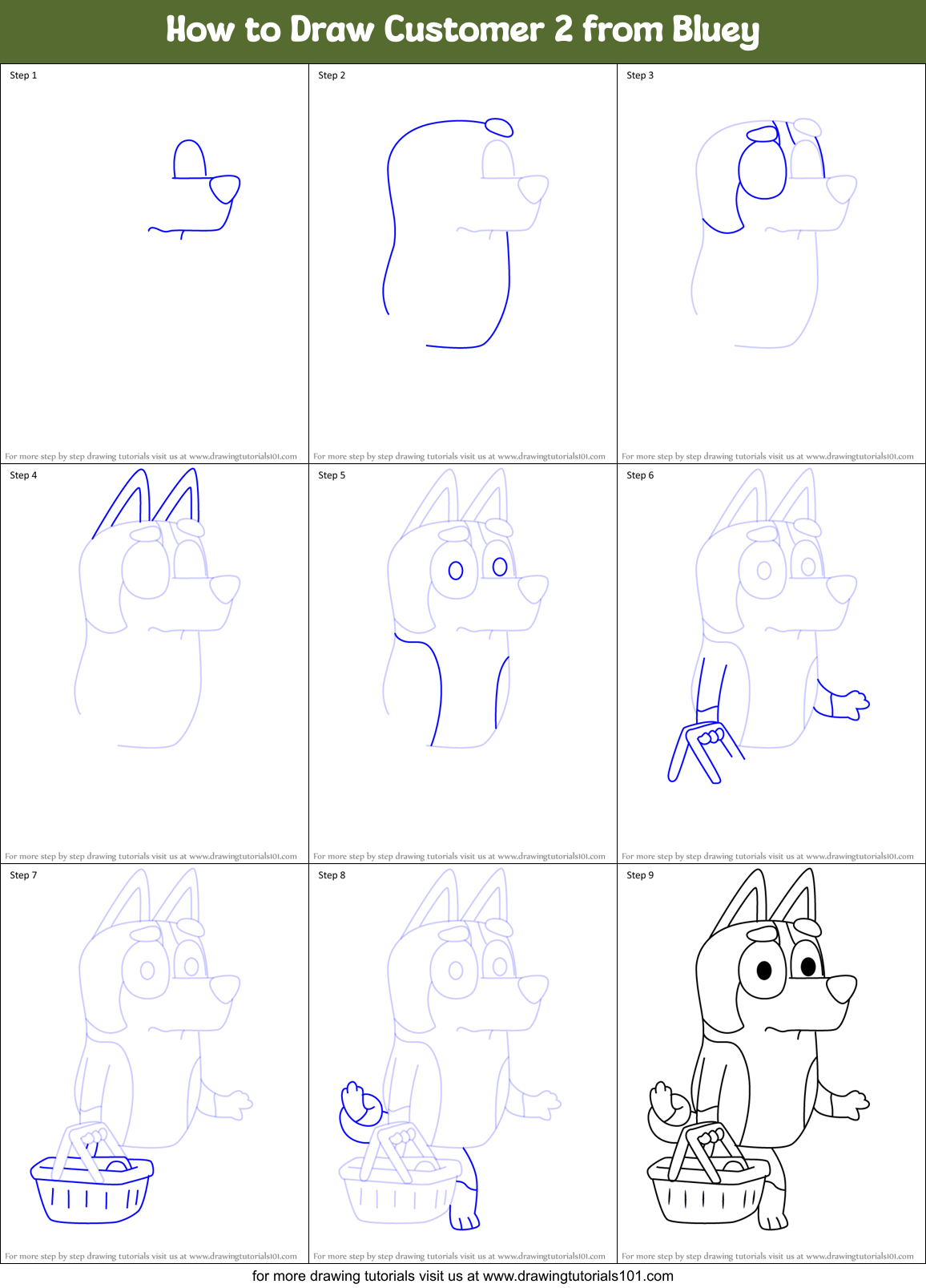 How to Draw Customer 2 from Bluey Printable Step by Step