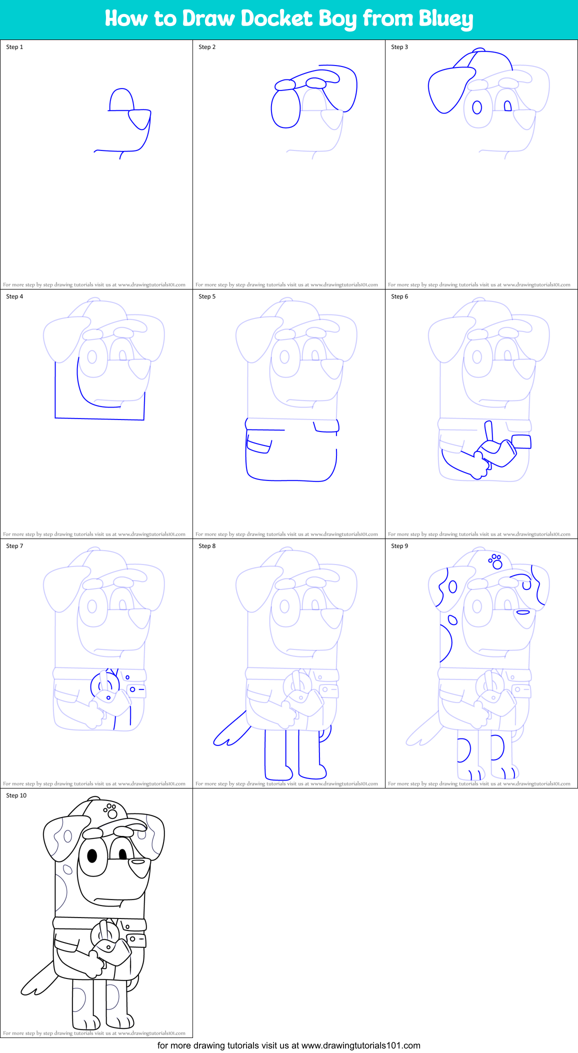 How to Draw Docket Boy from Bluey Printable Step by Step