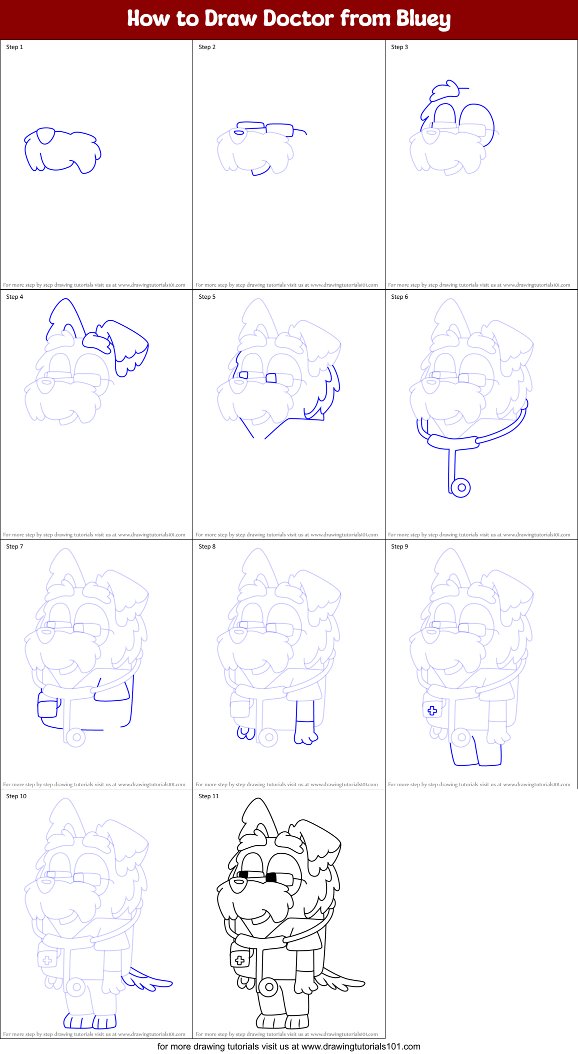 How to Draw Doctor from Bluey Printable Step by Step