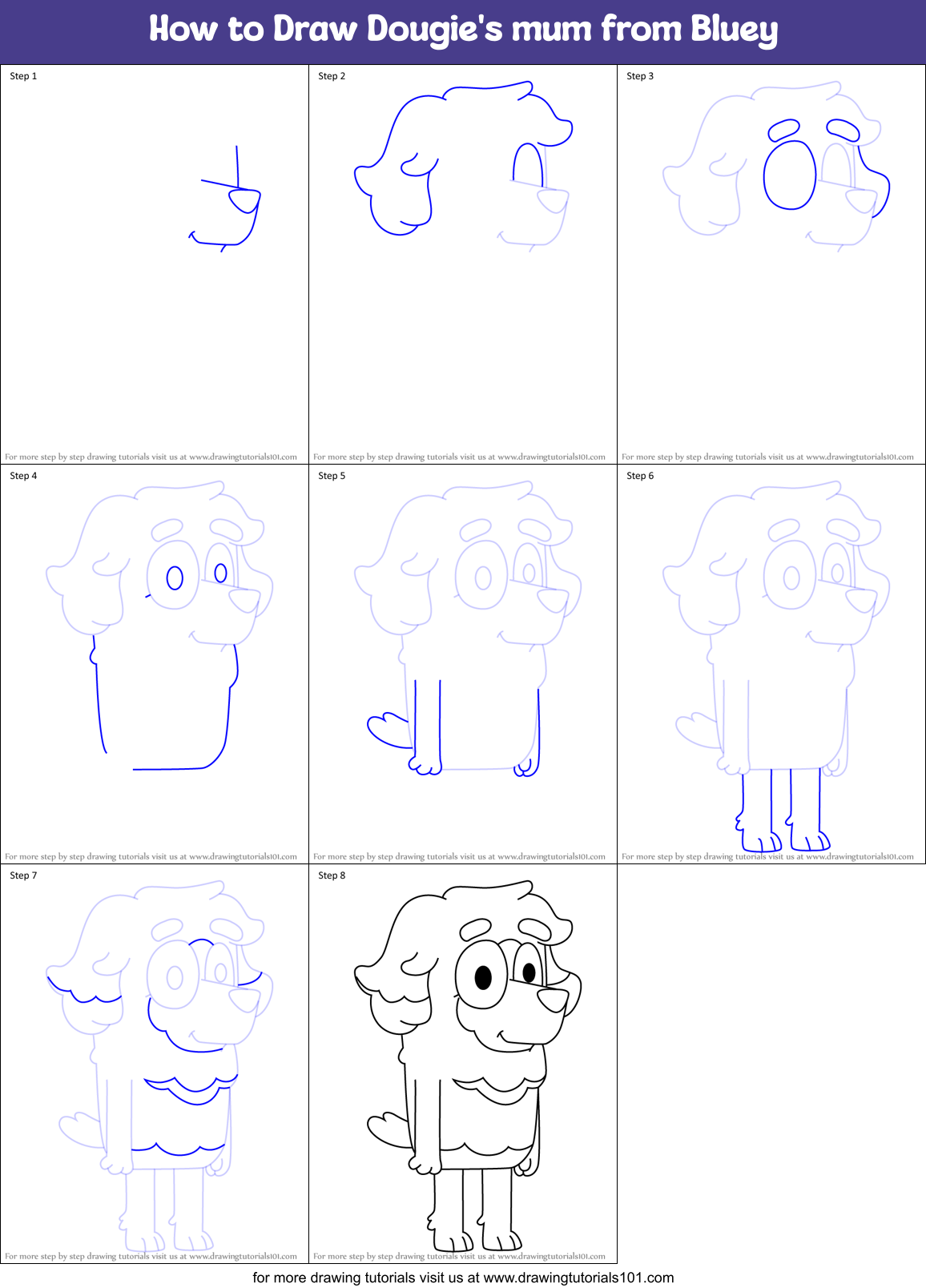 How to Draw Dougie's mum from Bluey Printable Step by Step