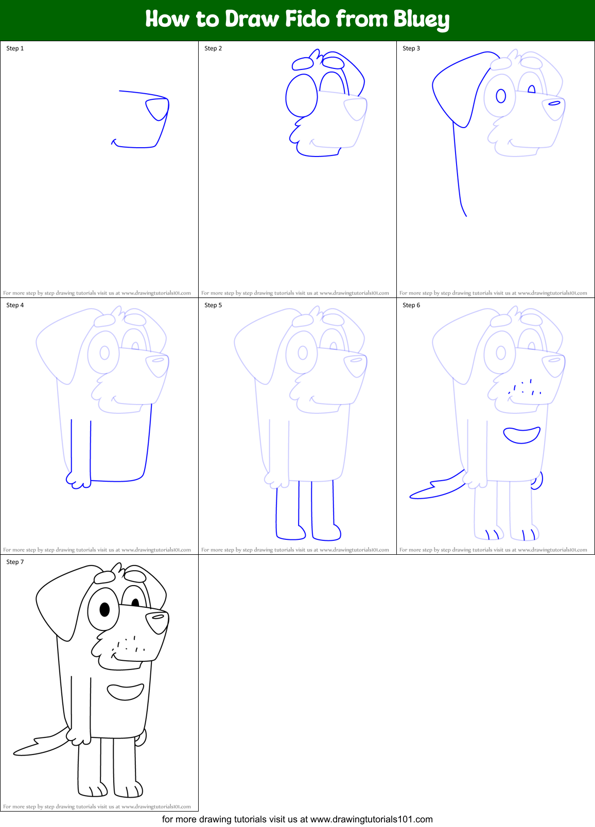 How to Draw Fido from Bluey Printable Step by Step