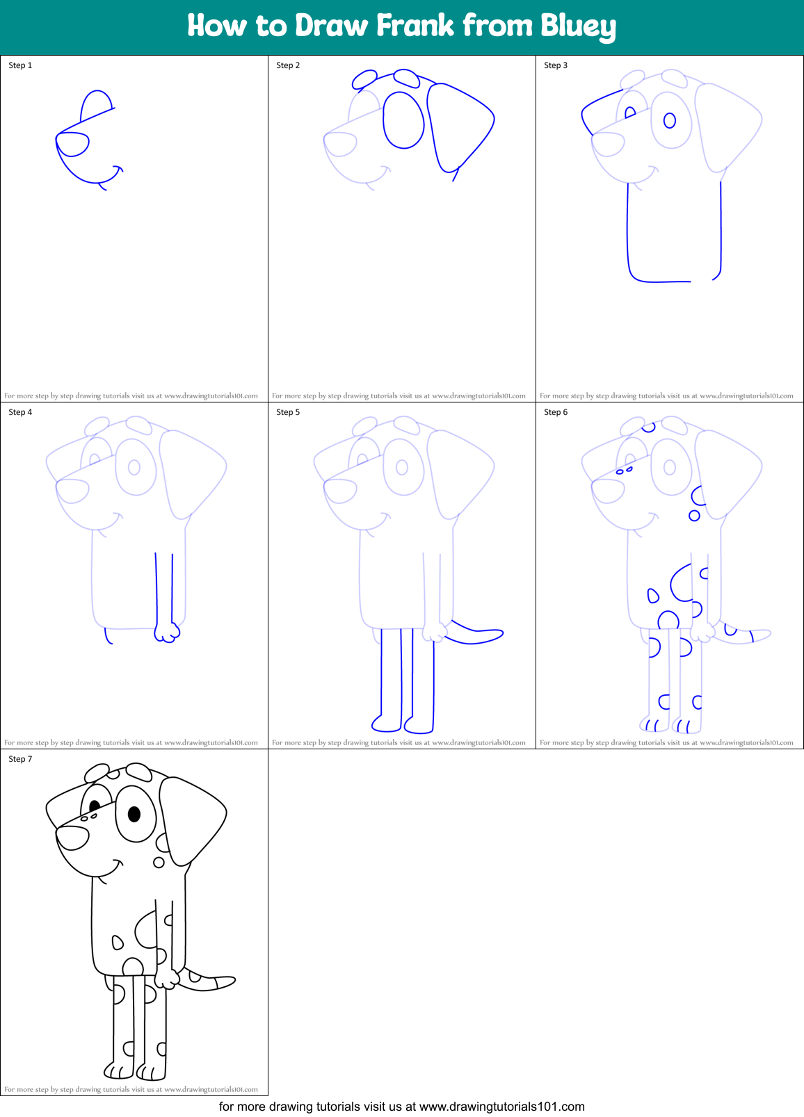 How to Draw Frank from Bluey Printable Step by Step
